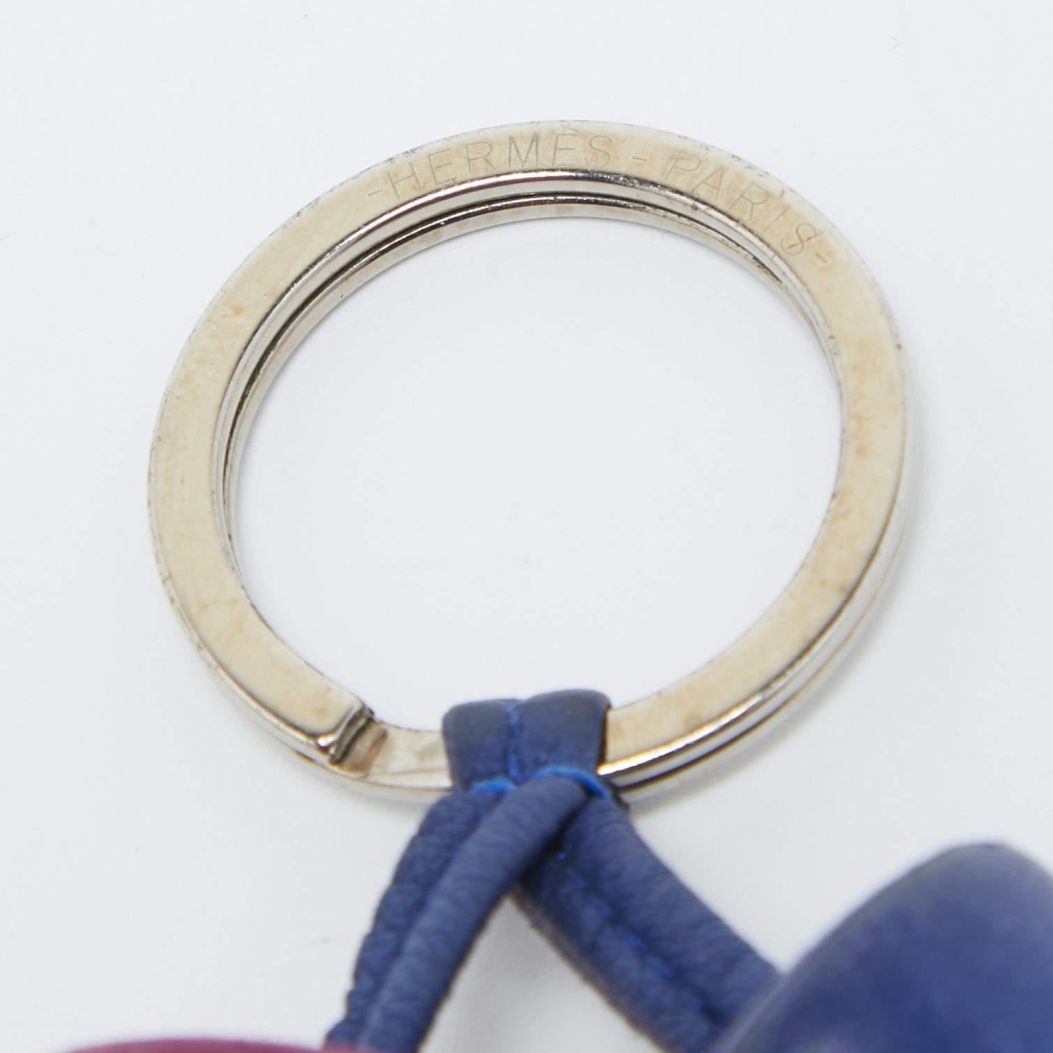 Women's Hermes Bleu Electrique/Rose Pourpre Milo Leather Carmen Uno-Dos Key Ring