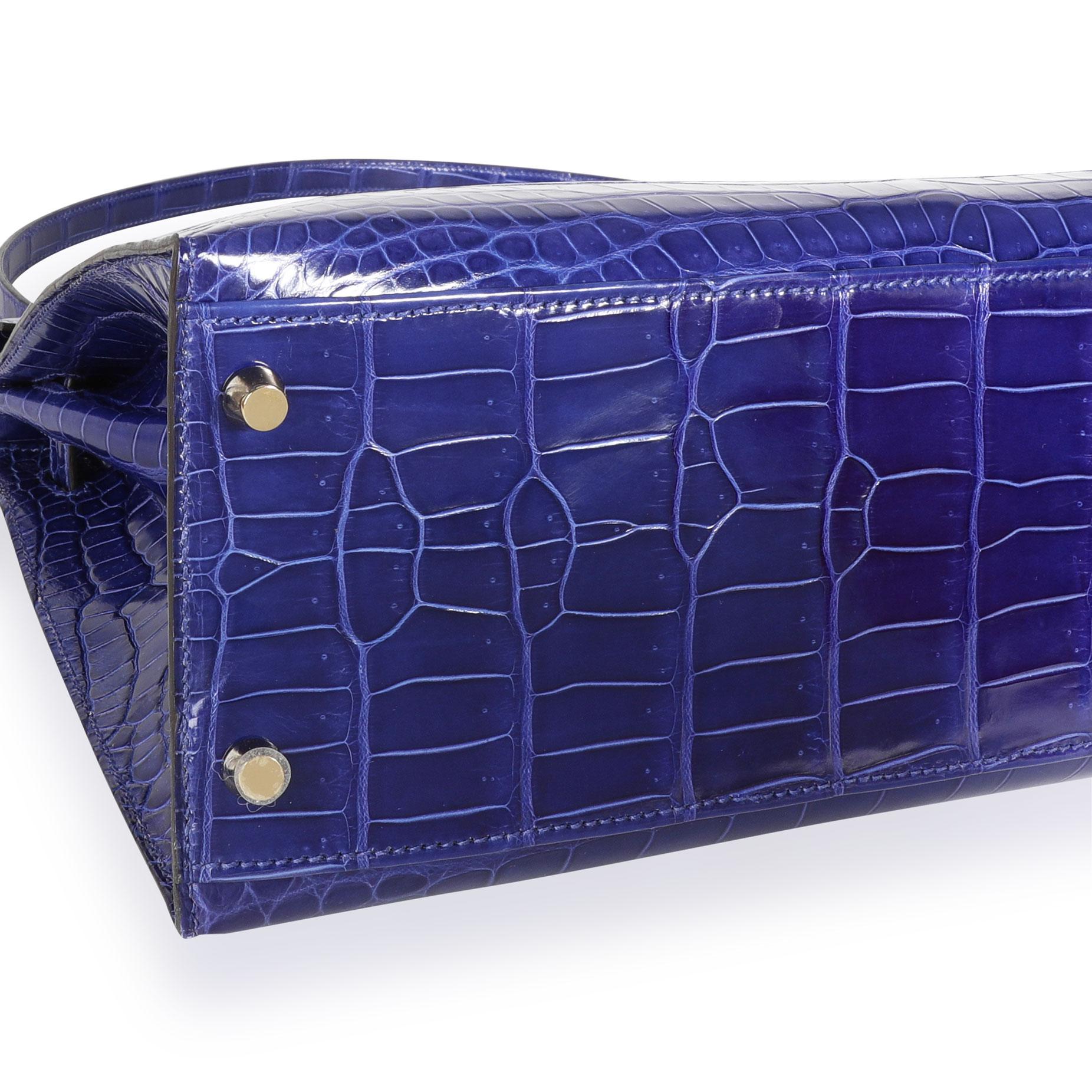 Women's Hermès Bleu Électrique Shiny Porosus Crocodile Sellier Kelly 32 GHW For Sale
