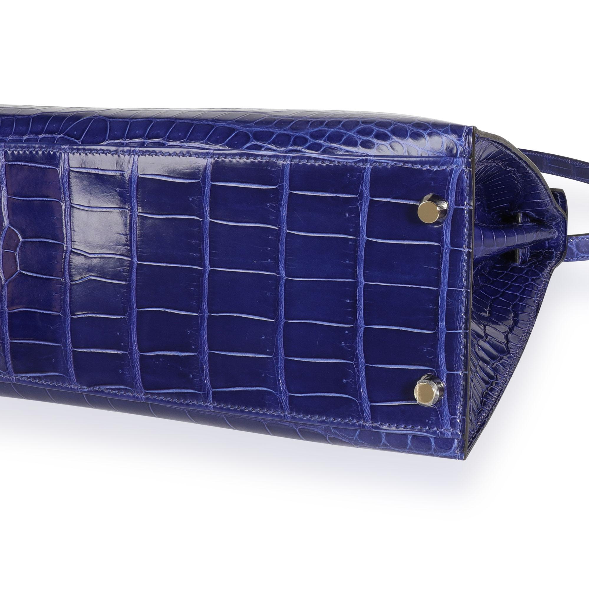 Hermès Bleu Électrique Shiny Porosus Crocodile Sellier Kelly 32 GHW For Sale 1