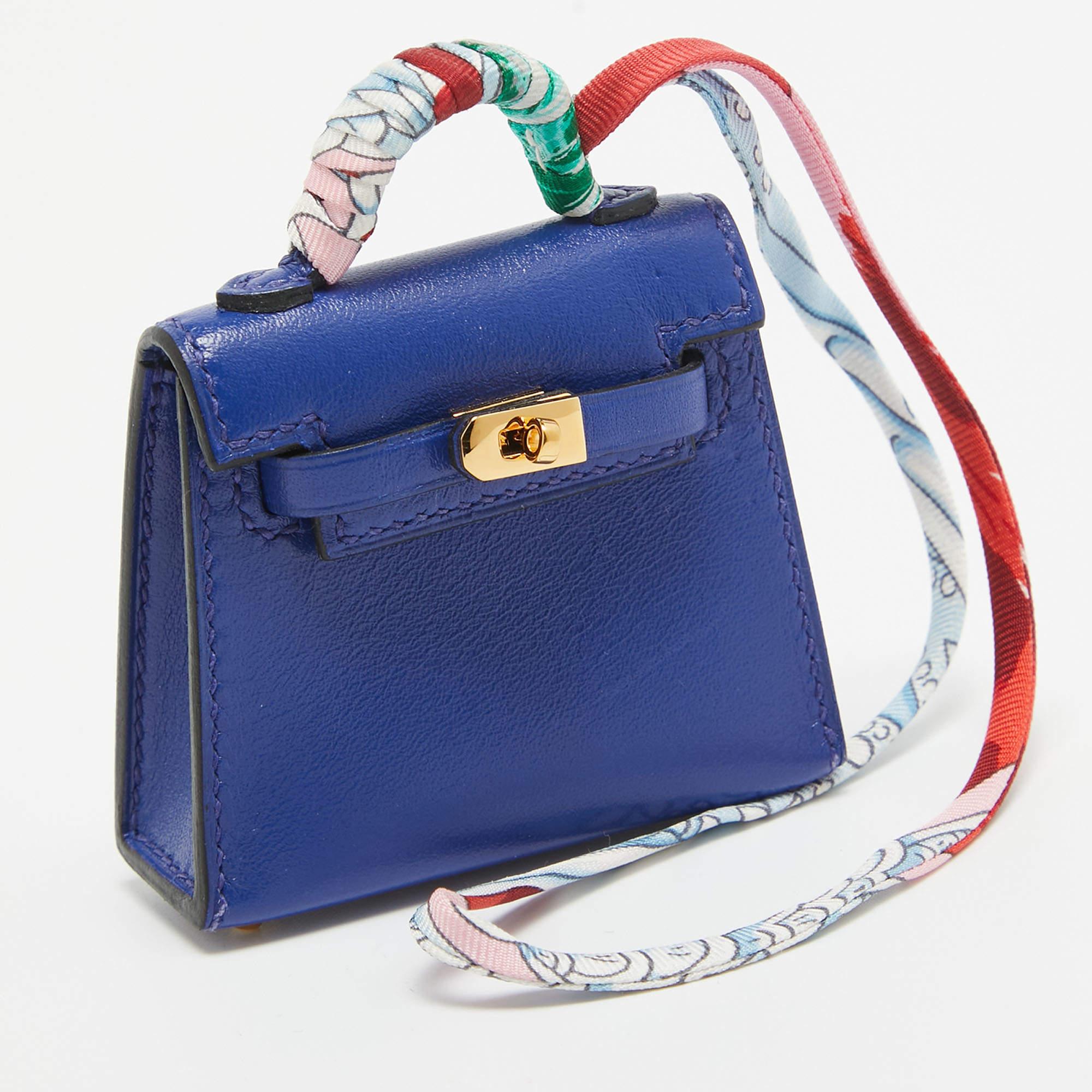Hermes Bleu Electrique Tadelakt Leather Mini Kelly Twilly Bag Charm In Excellent Condition For Sale In Dubai, Al Qouz 2