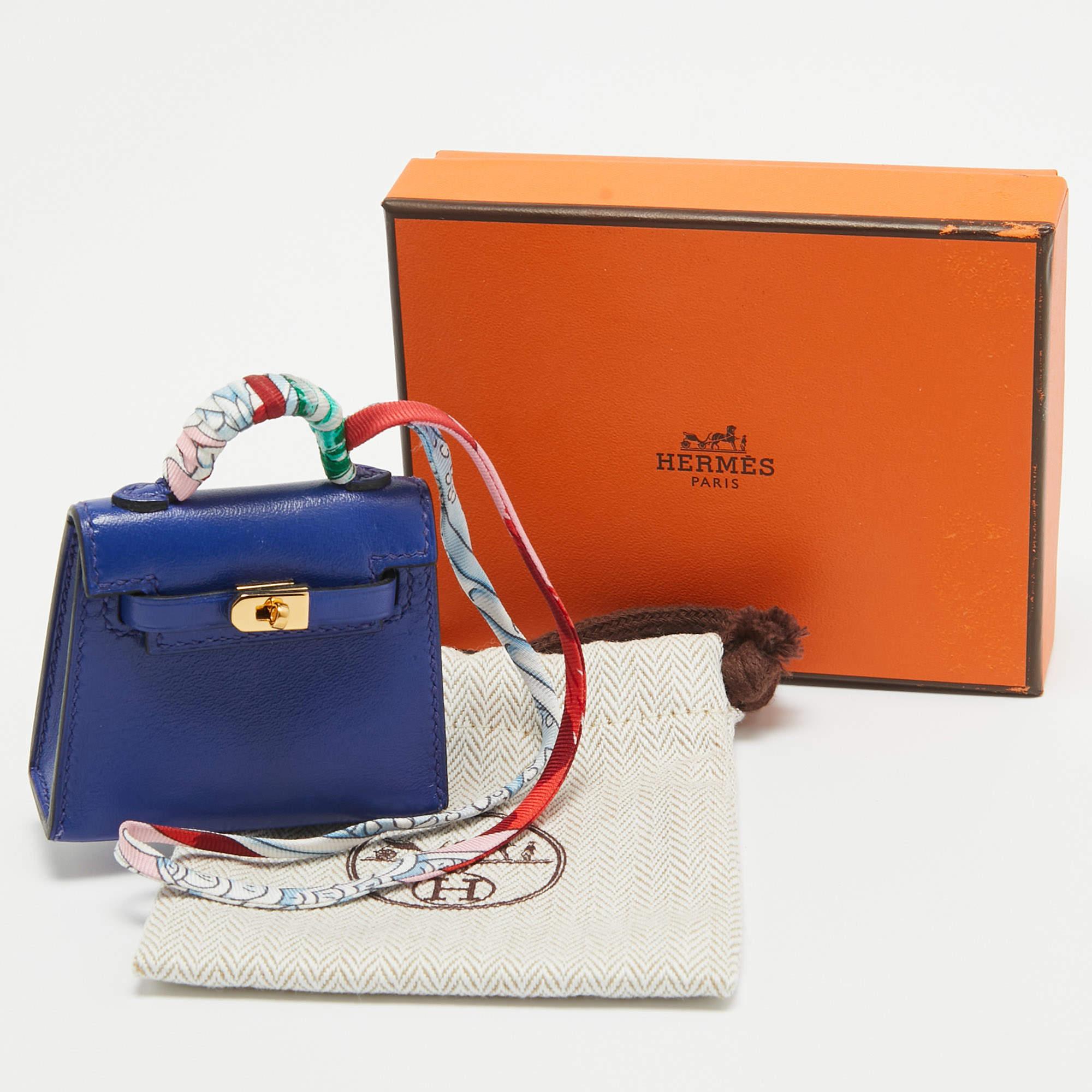 Women's Hermes Bleu Electrique Tadelakt Leather Mini Kelly Twilly Bag Charm For Sale