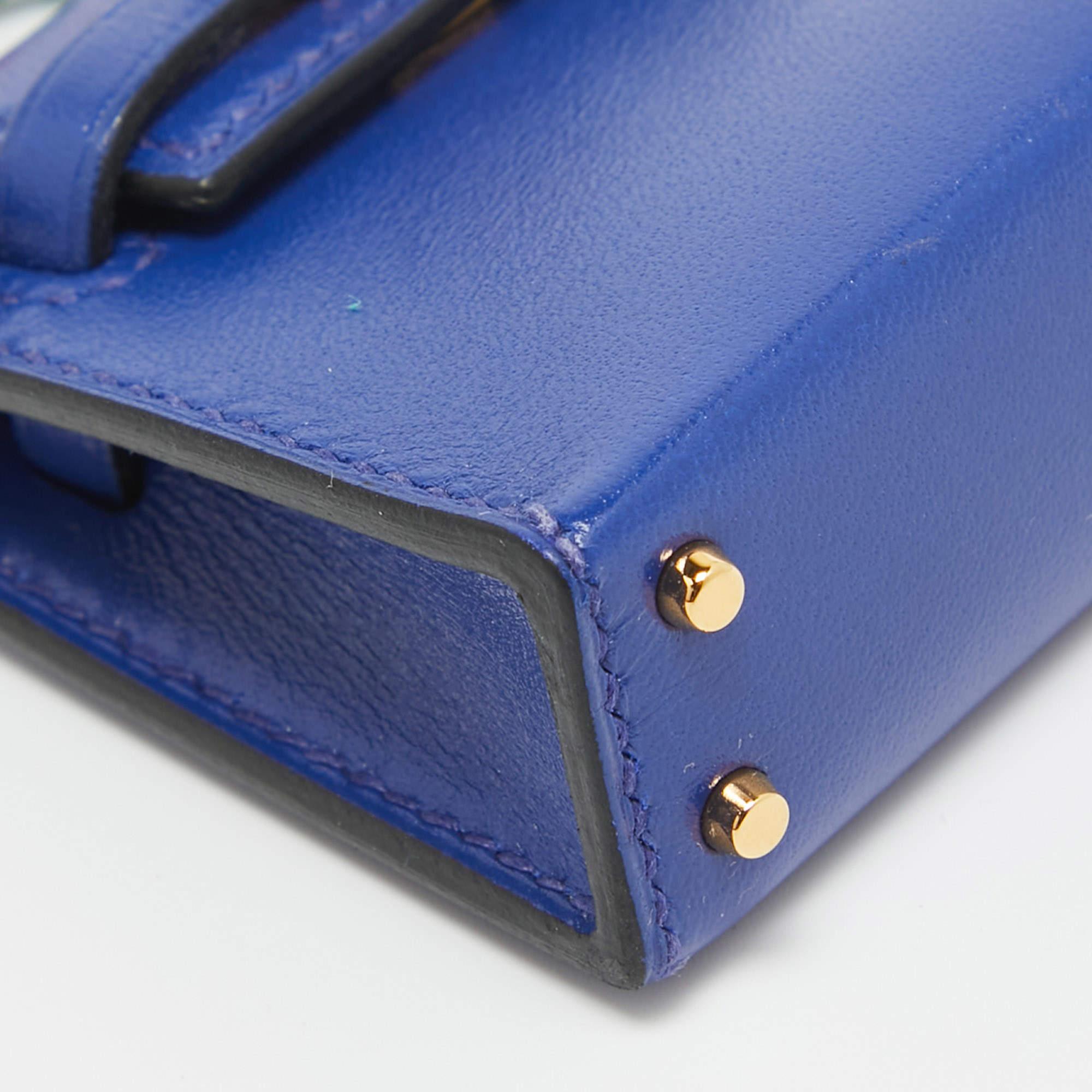 Hermes Bleu Electrique Tadelakt Cuir Mini Sac Kelly Twilly Charm en vente 3