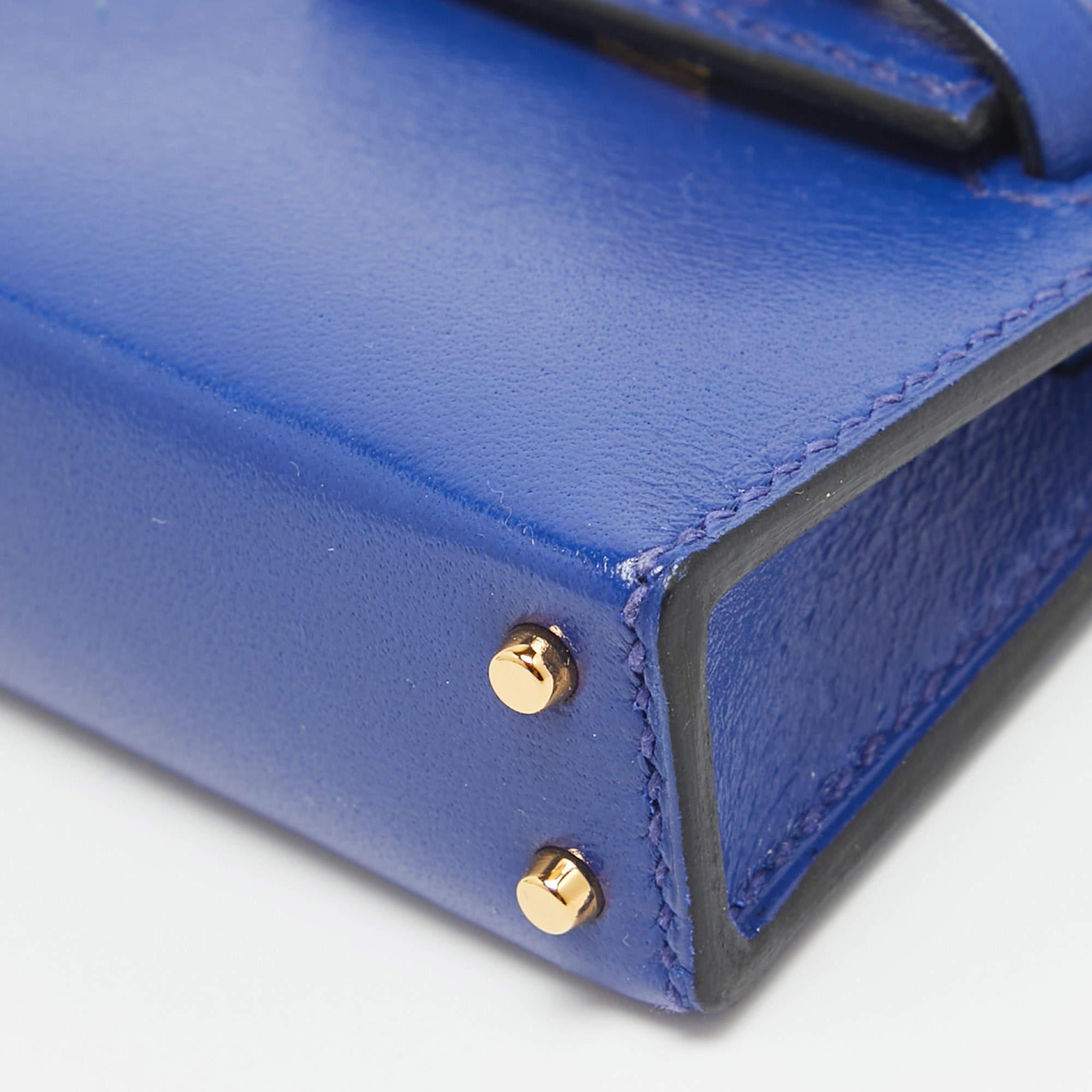 Hermes Bleu Electrique Tadelakt Leather Mini Kelly Twilly Bag Charm For Sale 4