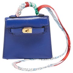 Hermes Bleu Electrique Tadelakt Leather Mini Kelly Twilly Bag Charm