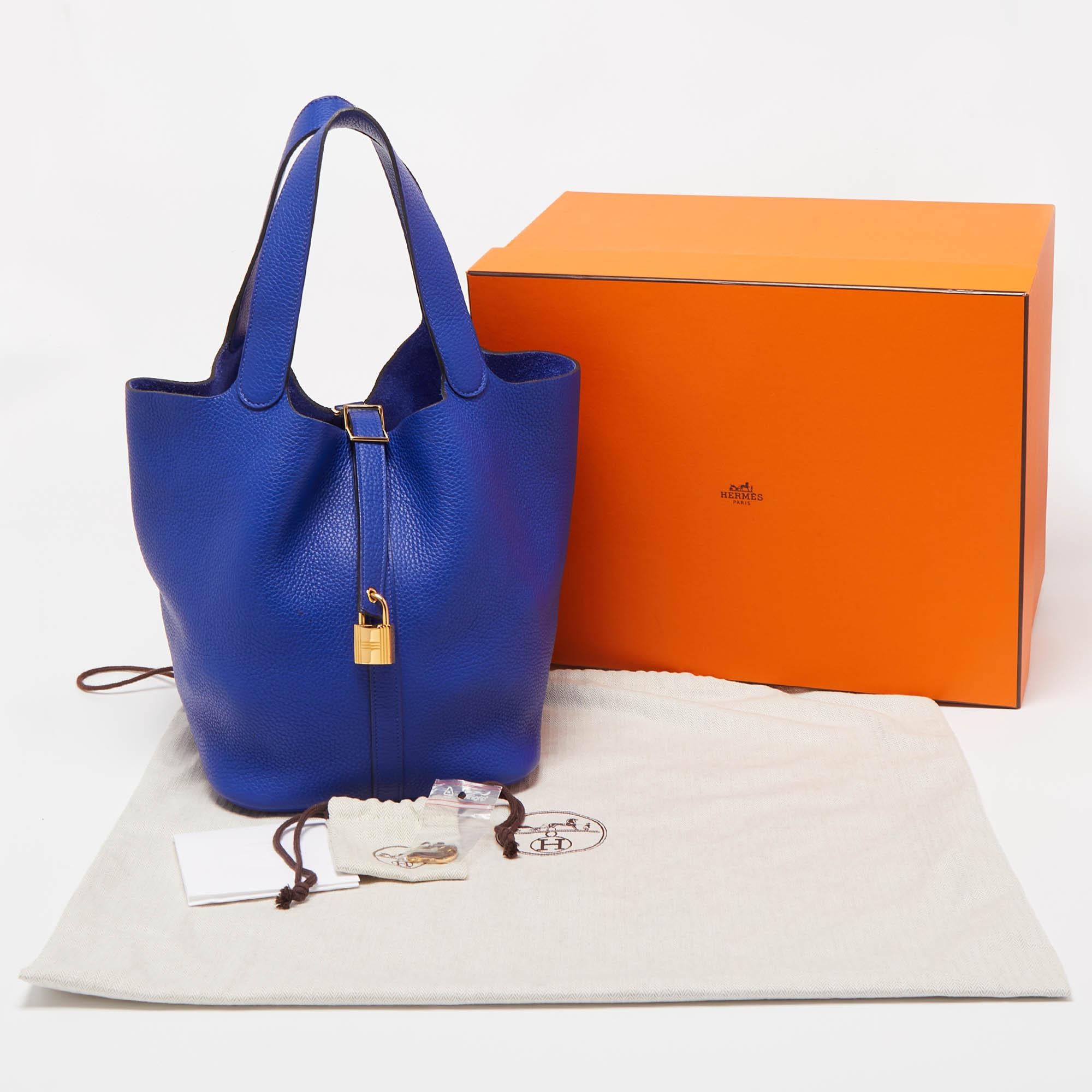 Hermes Bleu Electrique Taurillon Clemence Leather Picotin GM Bag 8