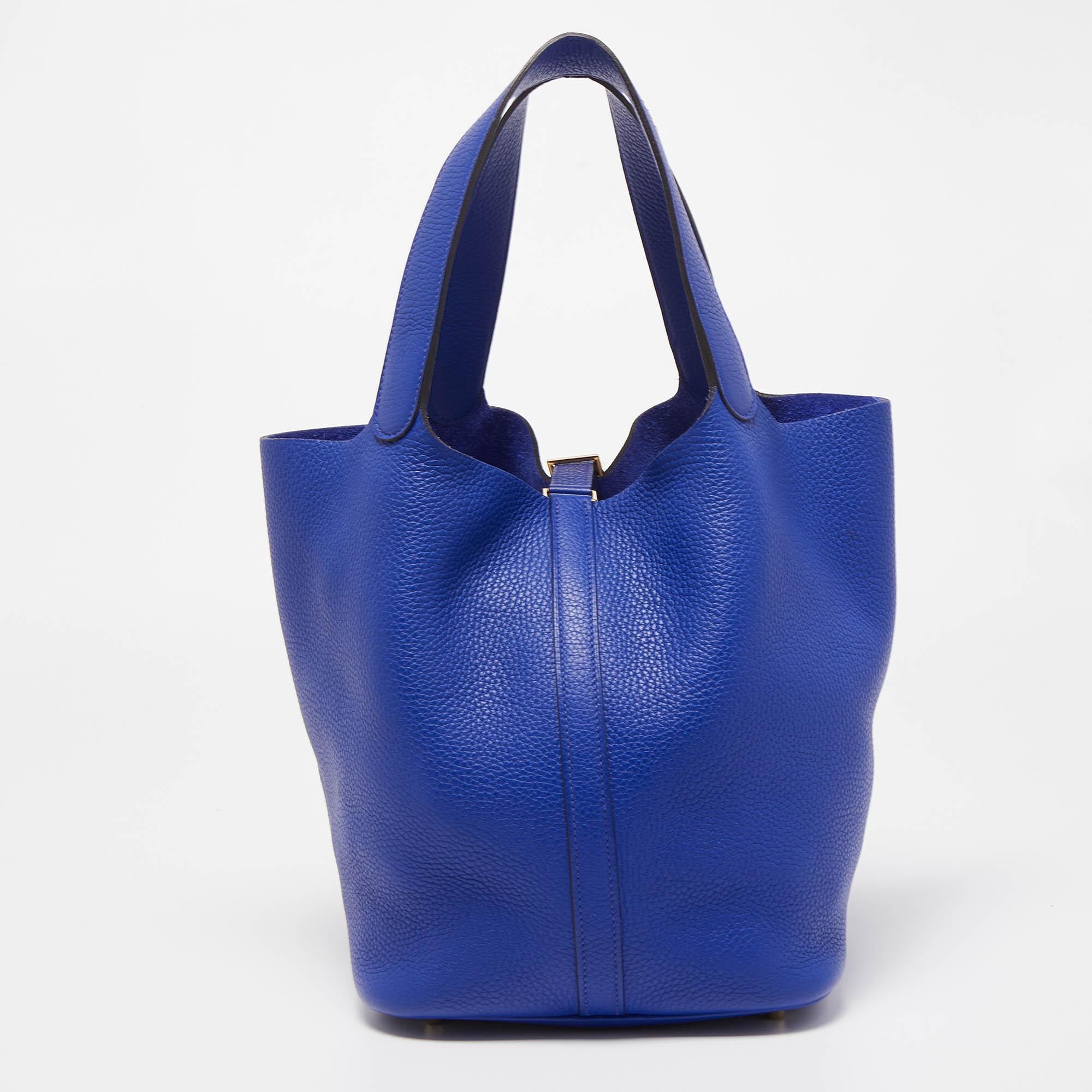 Purple Hermes Bleu Electrique Taurillon Clemence Leather Picotin GM Bag