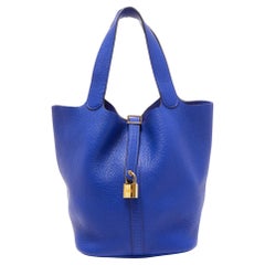 Hermes Bleu Electrique Taurillon Clemence Leather Picotin GM Bag