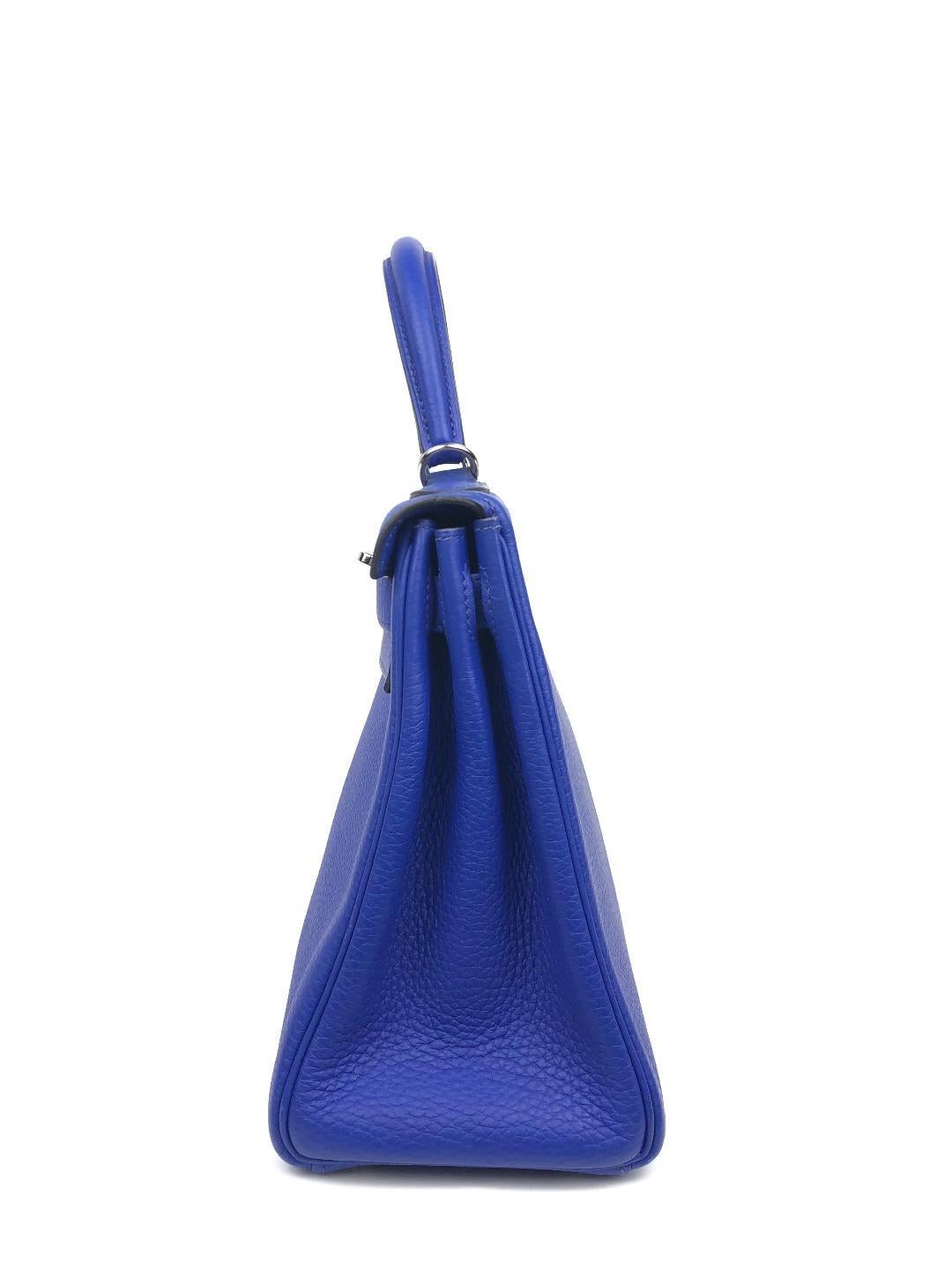 Blue Hermès Bleu Electrique Togo 28 cm Kelly Bag 