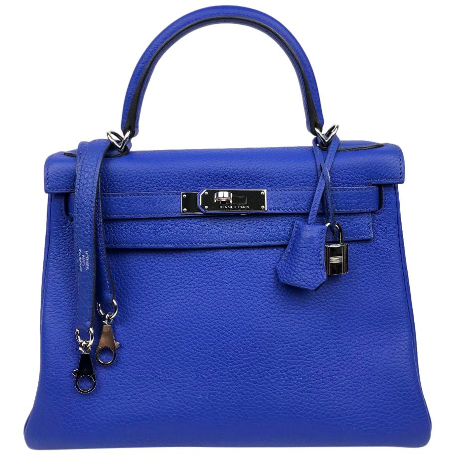 Hermès Bleu Electrique Togo 28 cm Kelly Bag 