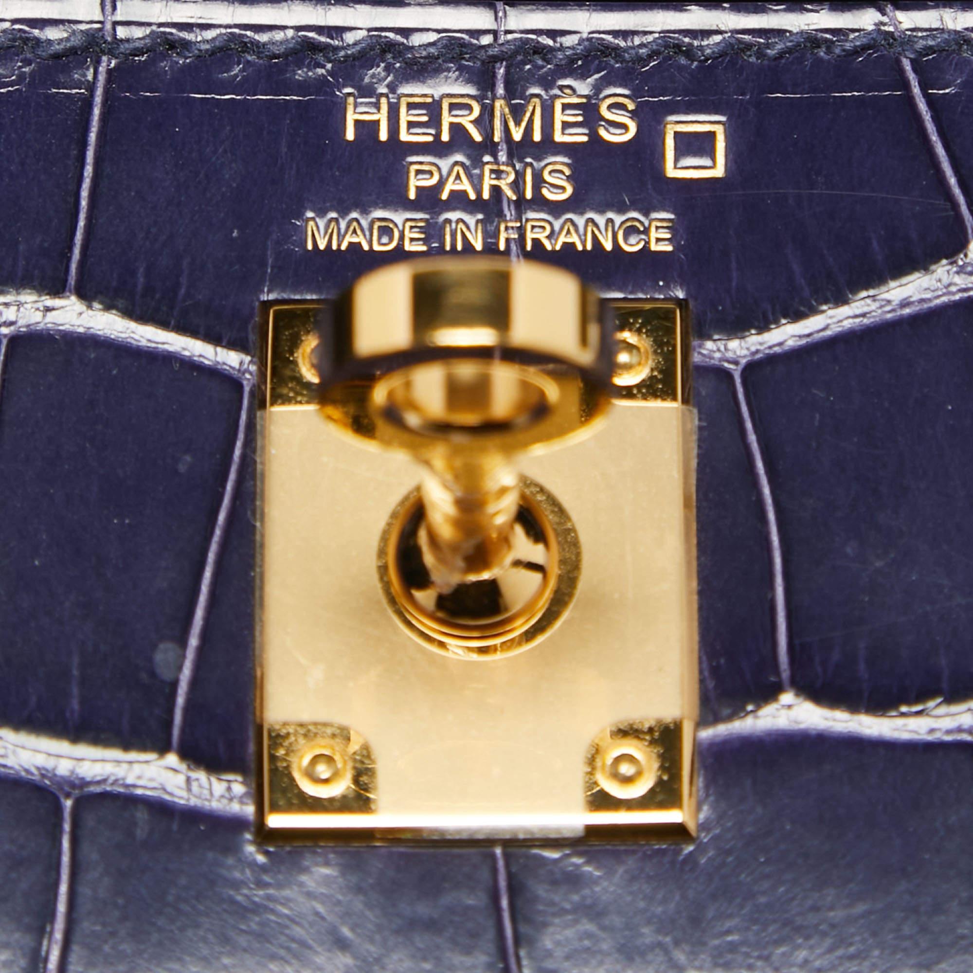 Hermes Bleu Encre Alligator Mississippiensis Gold Finish Kelly Sellier 25 Bag 8
