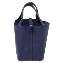 Hermes Bleu Encre/Brique/Schwarz Epsom Leder Picotin Lock Tressage MM Tasche