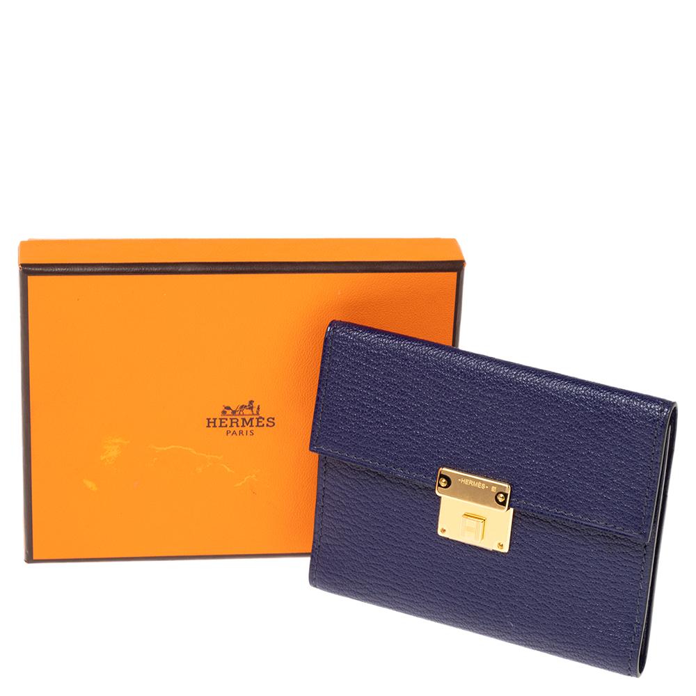 Hermes Bleu Encre Chevre Mysore Leather Mini Clic Card Holder 4