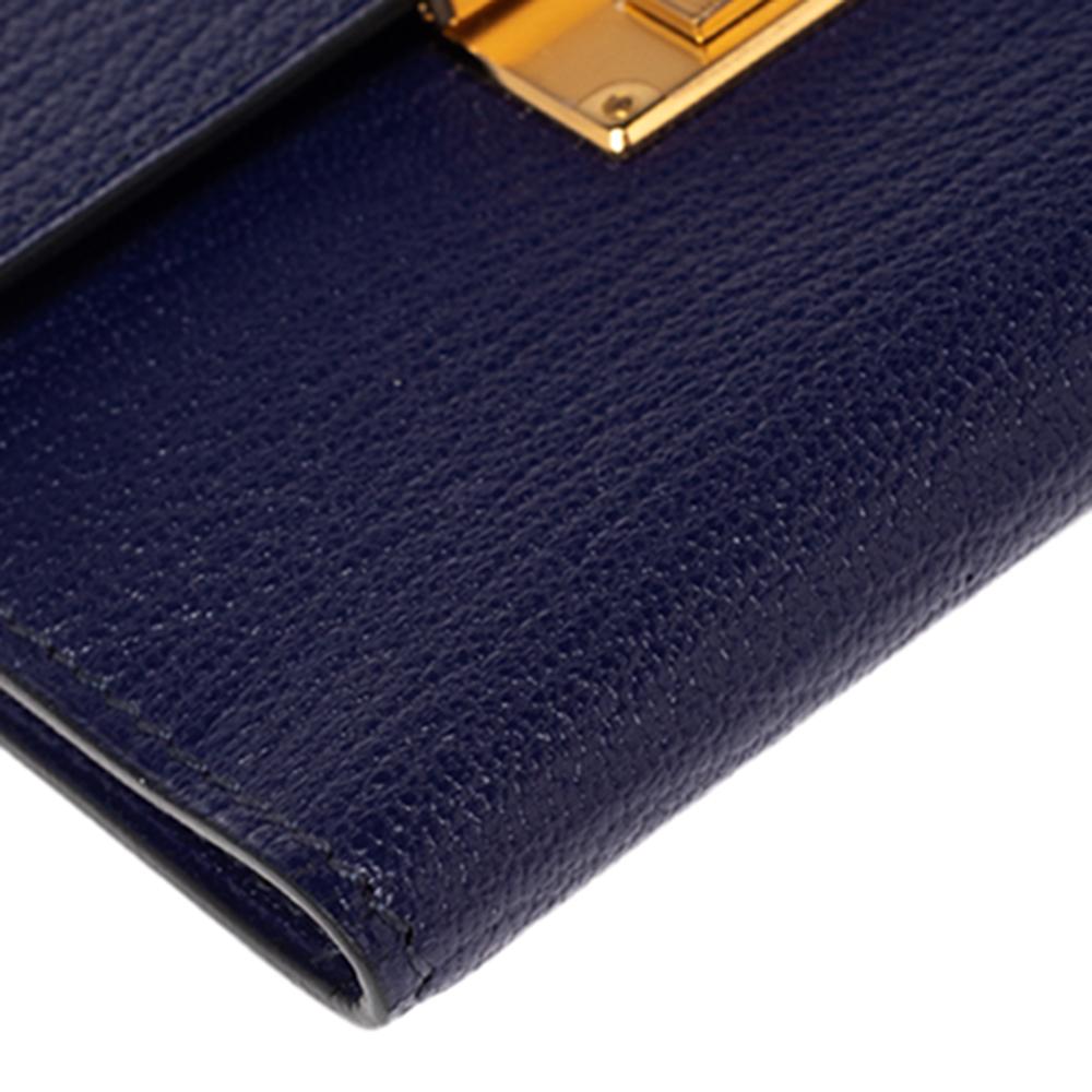 Hermes Bleu Encre Chevre Mysore Leather Mini Clic Card Holder 1