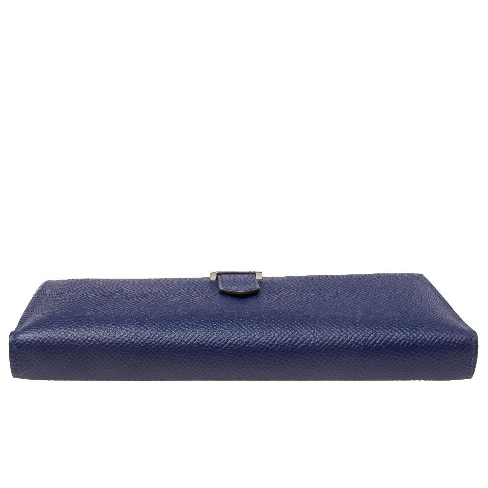 Purple Hermès Bleu Encre Epsom Leather Bearn Wallet