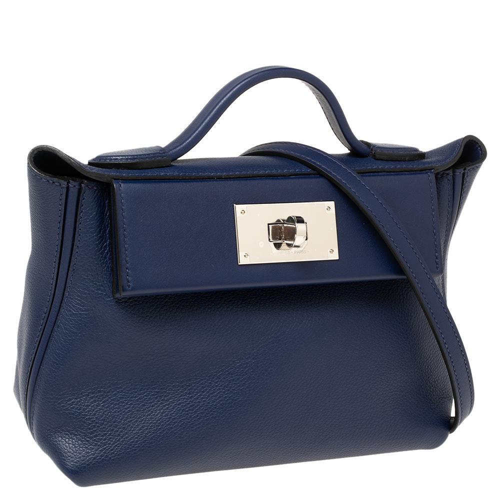 Hermes Bleu Encre Evercolor and Swift Leather Palladium Hardware 24/24 21 Bag In Good Condition In Dubai, Al Qouz 2