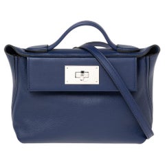 Hermes Bleu Encre Evercolor and Swift Leather Palladium Hardware 24/24 21 Bag