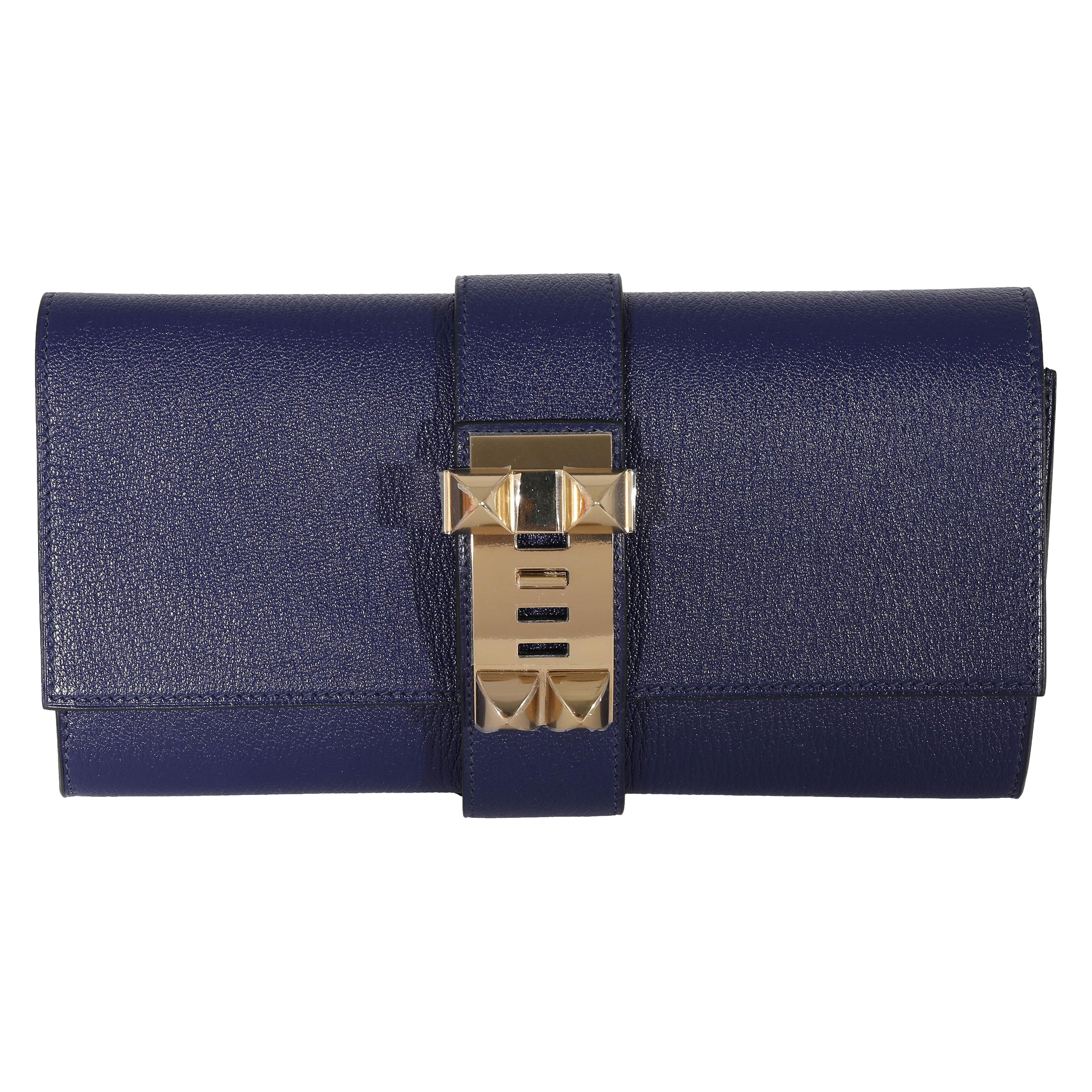 Hermes Bleu Encre Mysore Chevre Medor 23 PBHW en vente