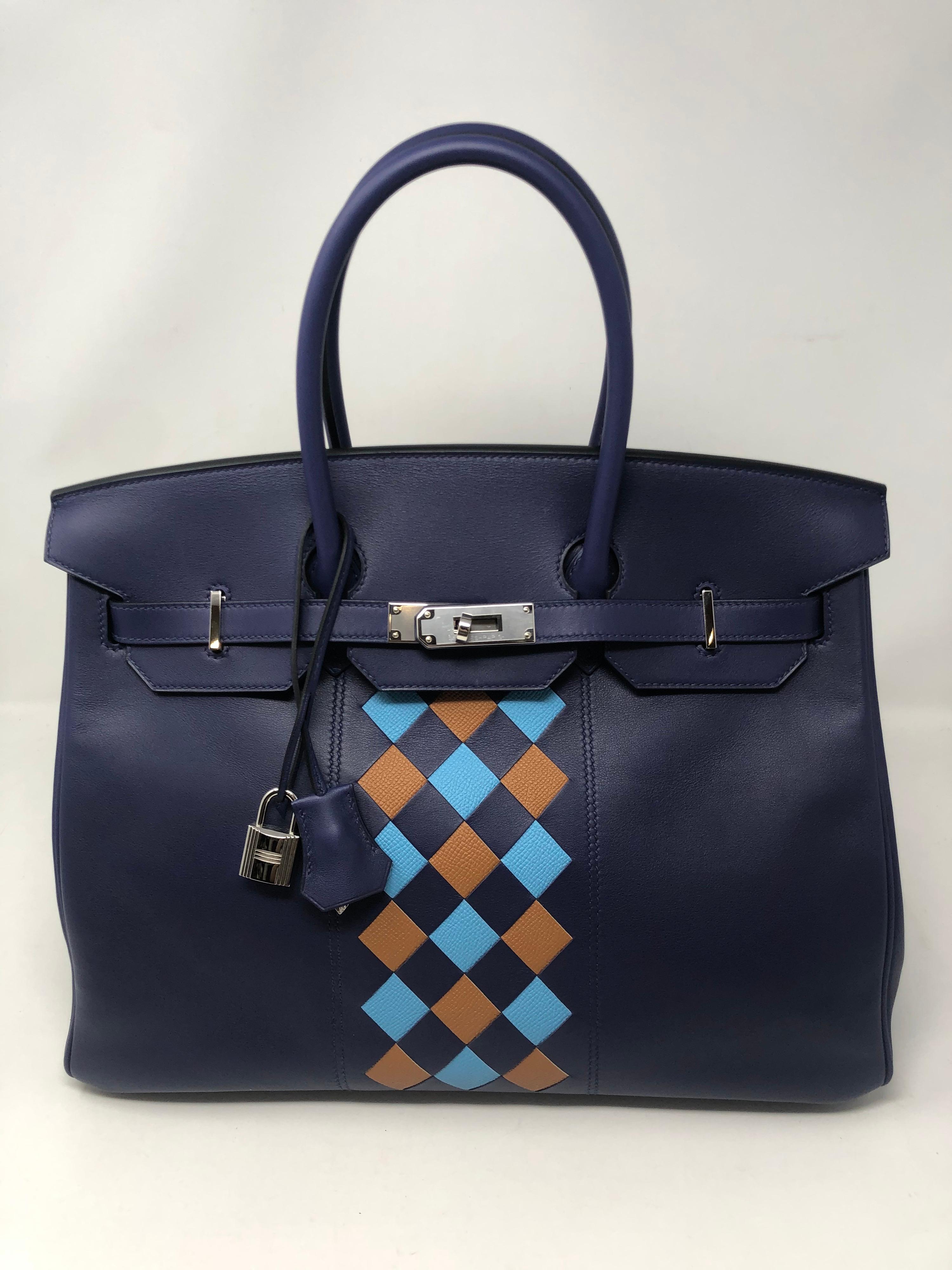 Hermes Bleu Encre Tressage De Cuir Birkin 35 Bag  2