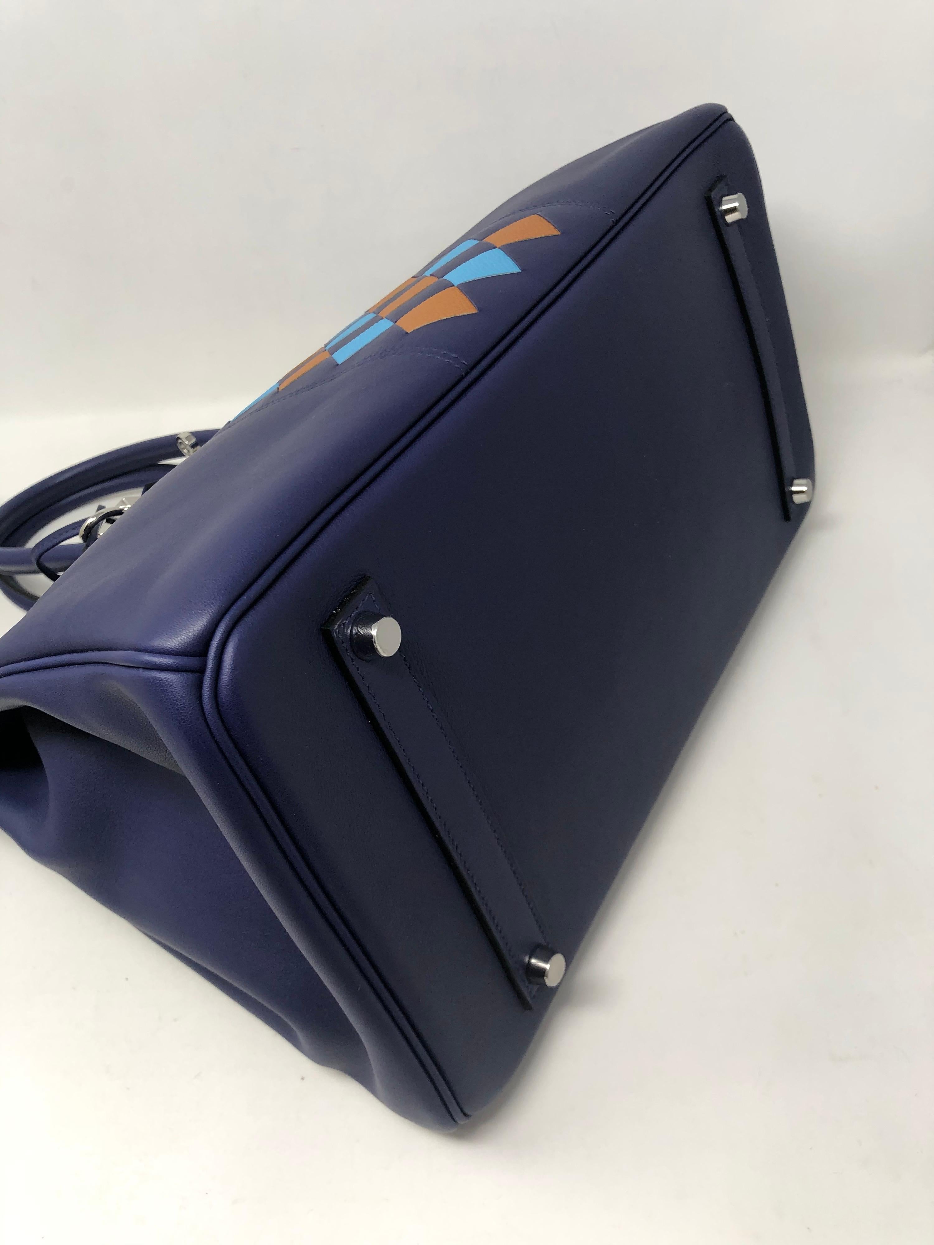 Hermes Bleu Encre Tressage De Cuir Birkin 35 Bag  3