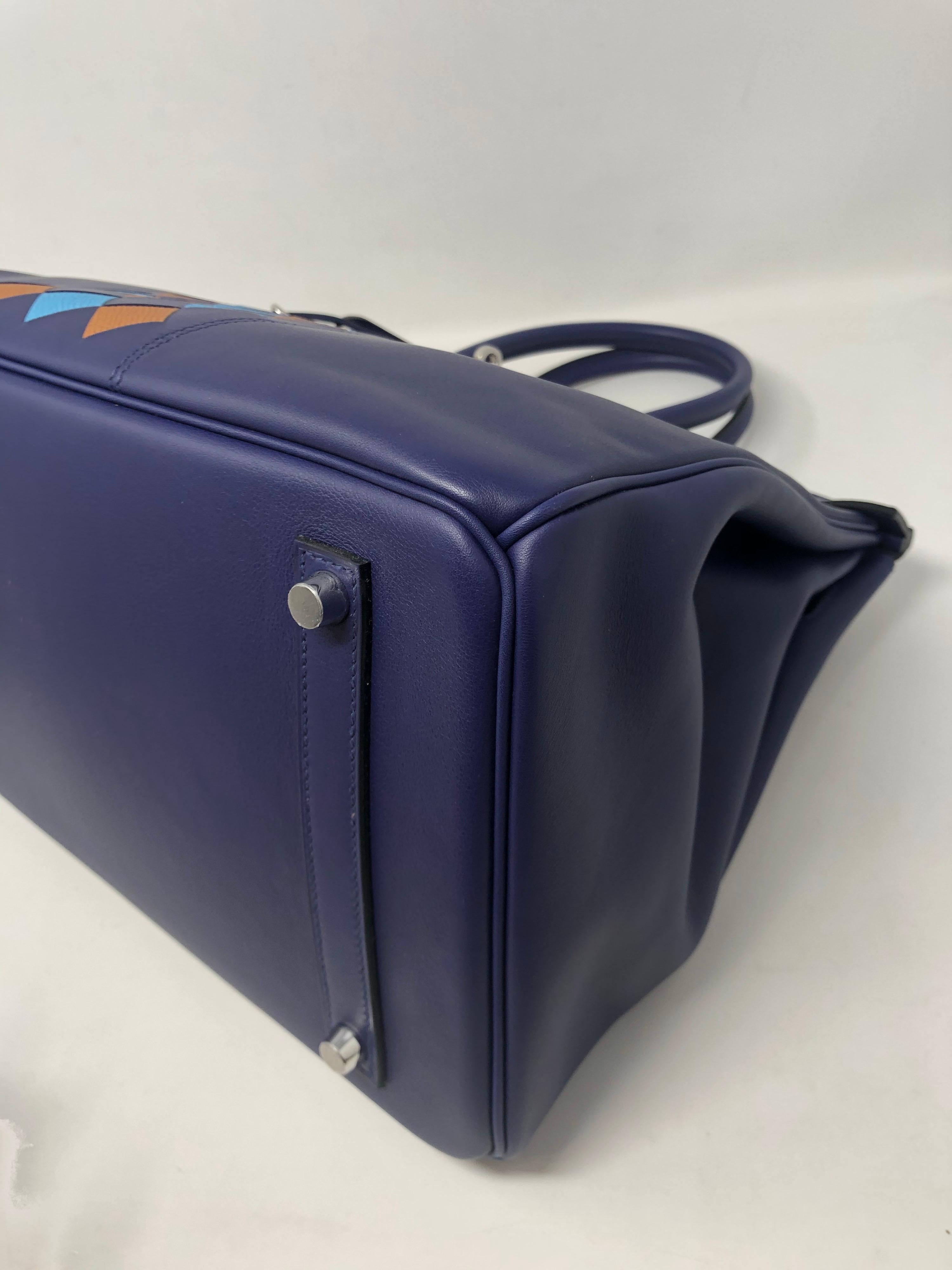 Hermes Bleu Encre Tressage De Cuir Birkin 35 Bag  5