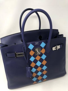 Hermes Bleu Encre Tressage De Cuir Birkin 35 Bag