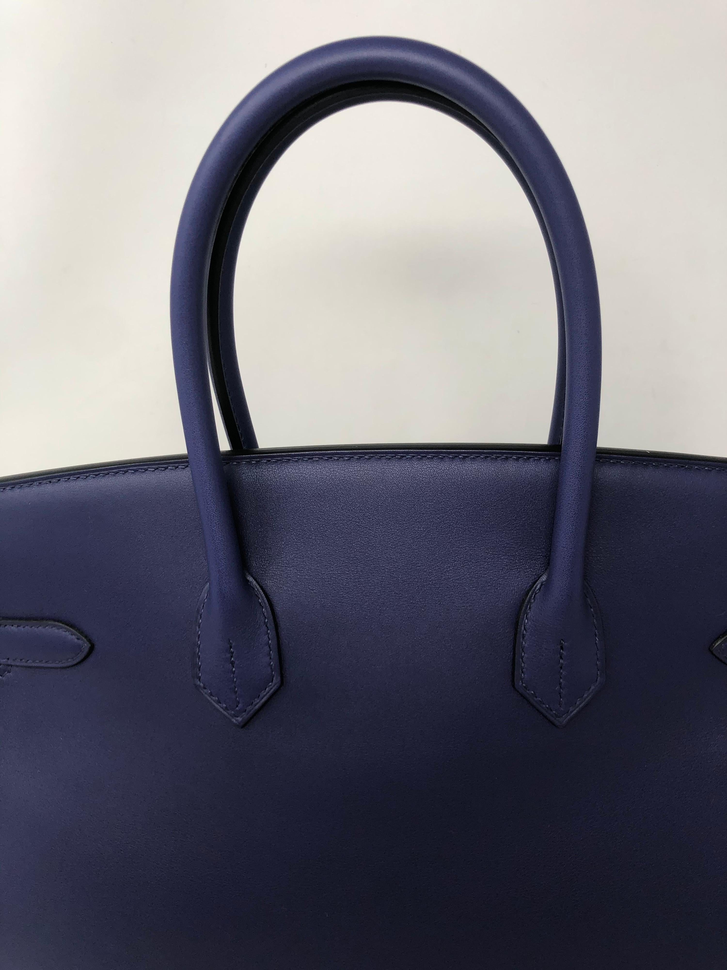 Hermes Bleu Encre Tressage De Cuir Birkin 35 Bag  In New Condition In Athens, GA