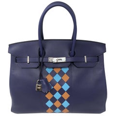 Hermes Bleu Encre Tressage De Cuir Birkin 35 Bag 