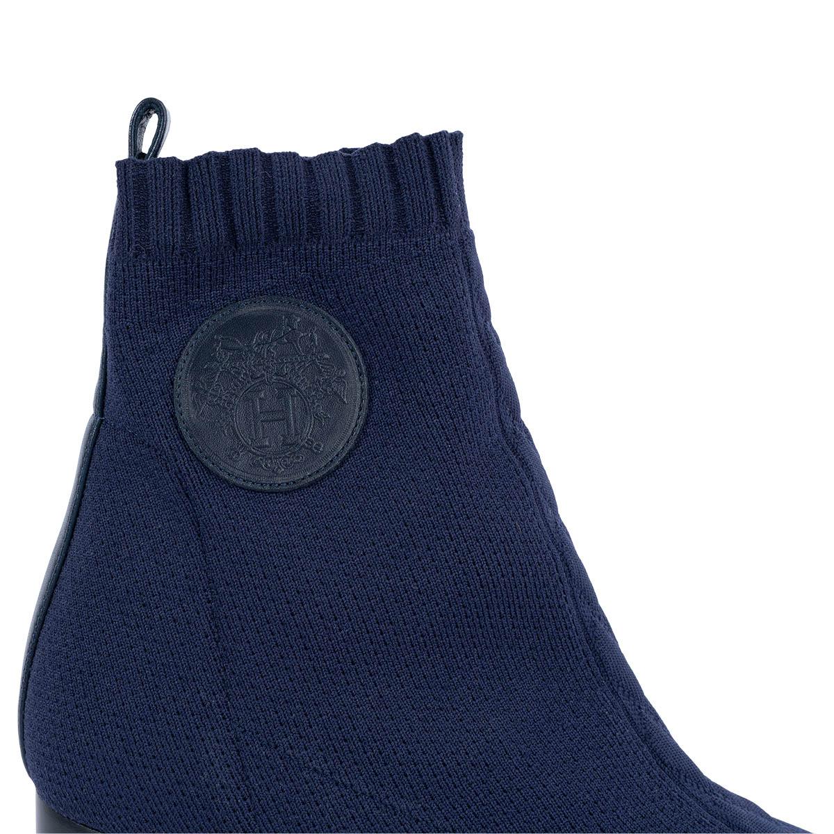 Women's HERMES Bleu Fonce blue VOLVER 60 SOCK Ankle Boots Shoes 37.5 For Sale