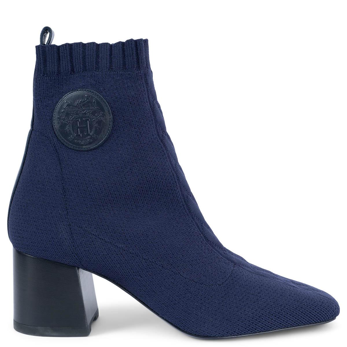 HERMES Bleu Fonce blue VOLVER 60 SOCK Ankle Boots Shoes 37.5 For Sale