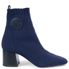 Vintage HERMES Bleu Fonce blue VOLVER 60 SOCK Ankle Boots Shoes 37.5