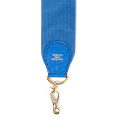 HERMES Bleu France Courchevel leather & canvas SANGLE KELLY 50mm Bag Strap