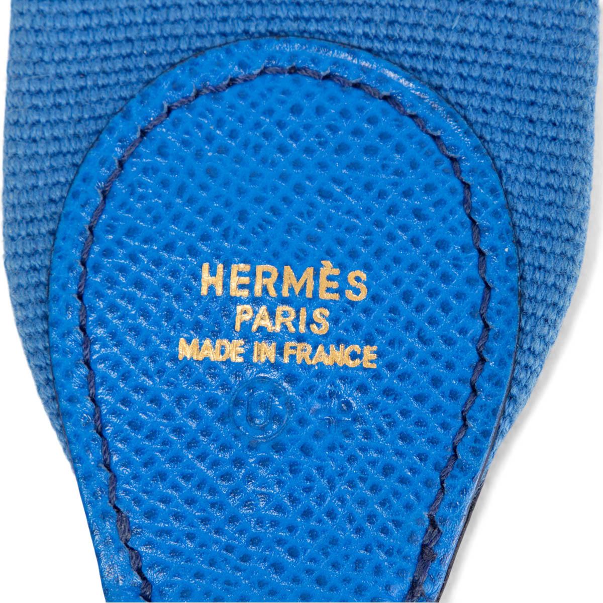 Women's HERMES Bleu France Courchevel leather & canvas SANGLE KELLY 50mm Bag Strap For Sale