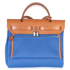 Hermès Bleu France Fauve Military Toile Vache Hunter Herbag Zip Retourne 31 PM
