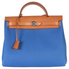 Hermès Bleu France Fauve Military Toile Vache Hunter Herbag Zip Retourne 31 PM