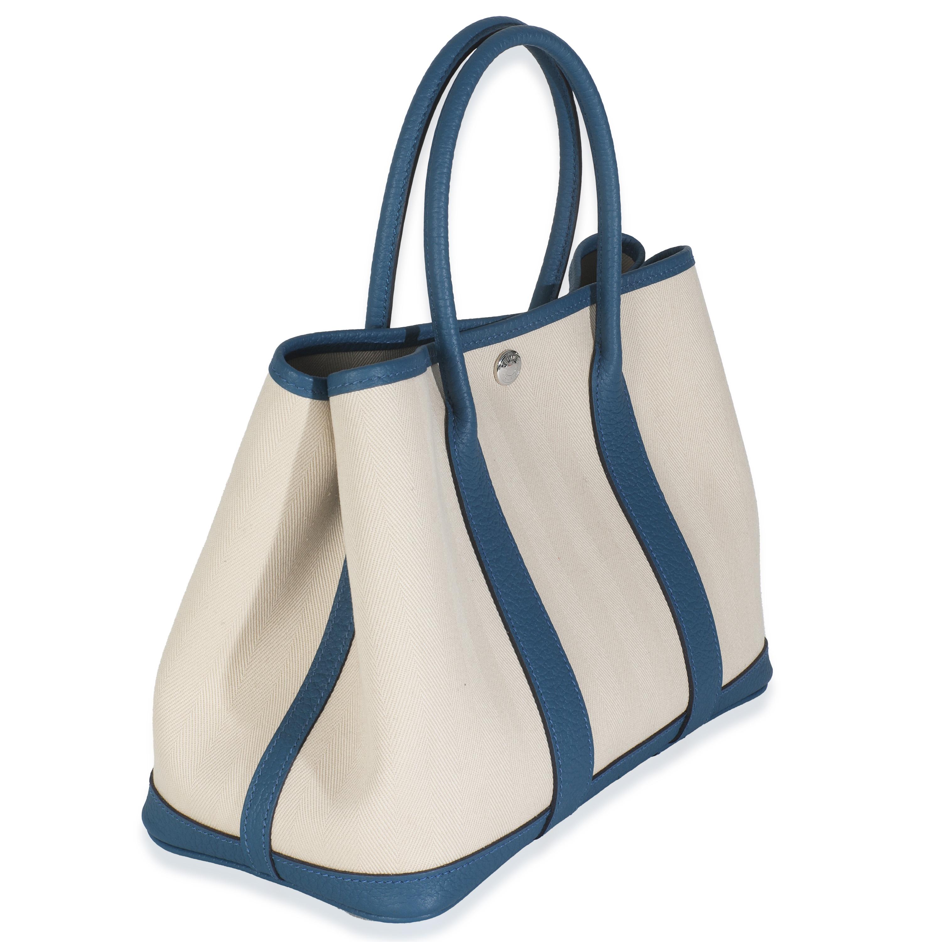 Beige Hermès Bleu France Negonda Ecru Canvas Garden Party 30 TPM in vendita