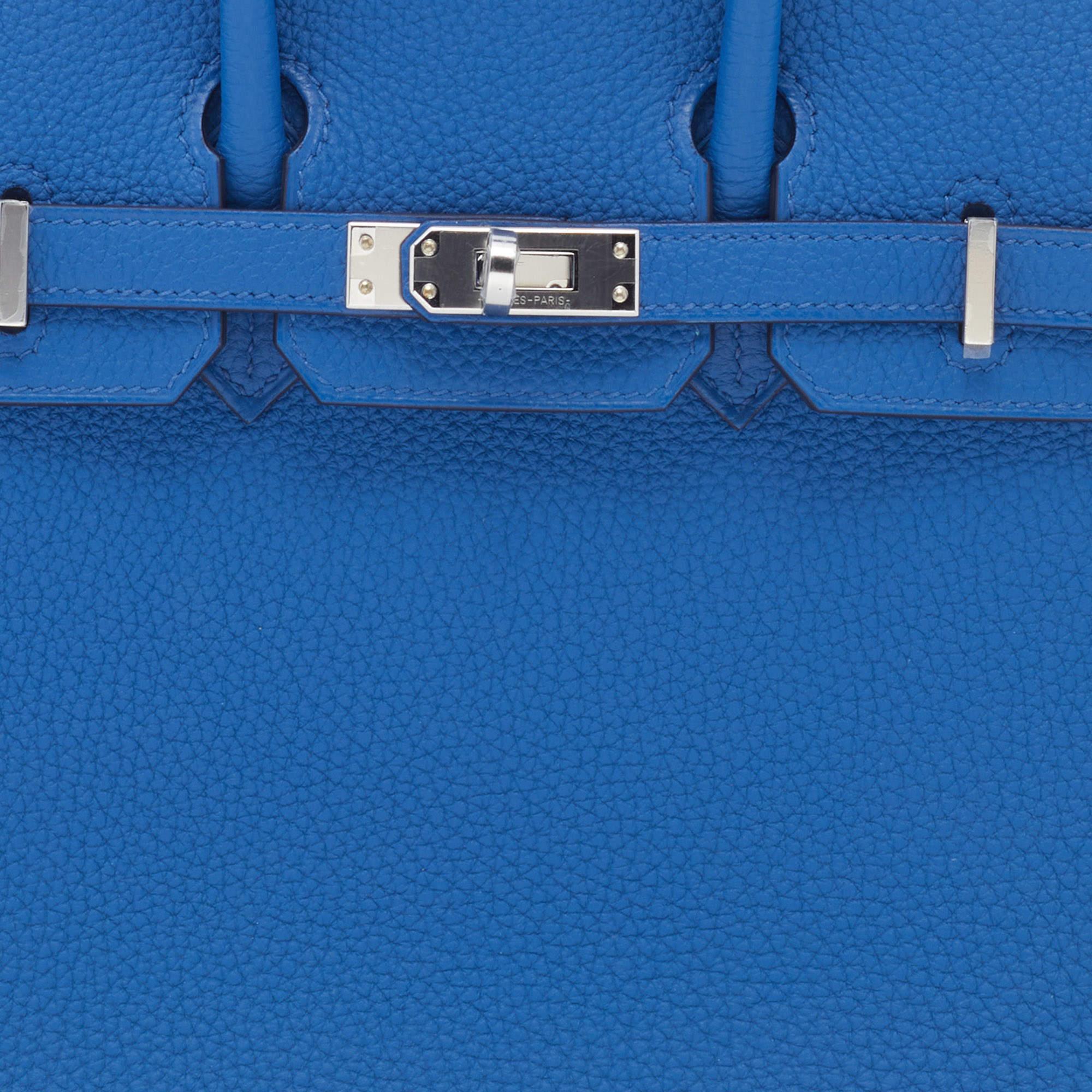 Hermes Bleu France Togo Leather Palladium Plated Birkin 25 Bag 3