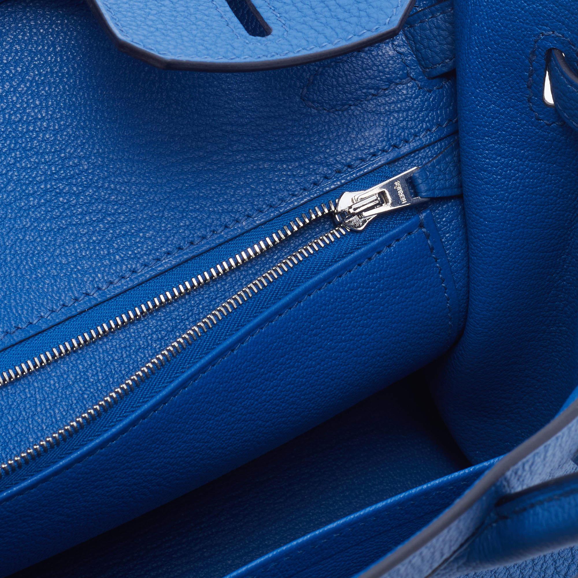 Hermes Bleu France Togo Leather Palladium Plated Birkin 25 Bag 4