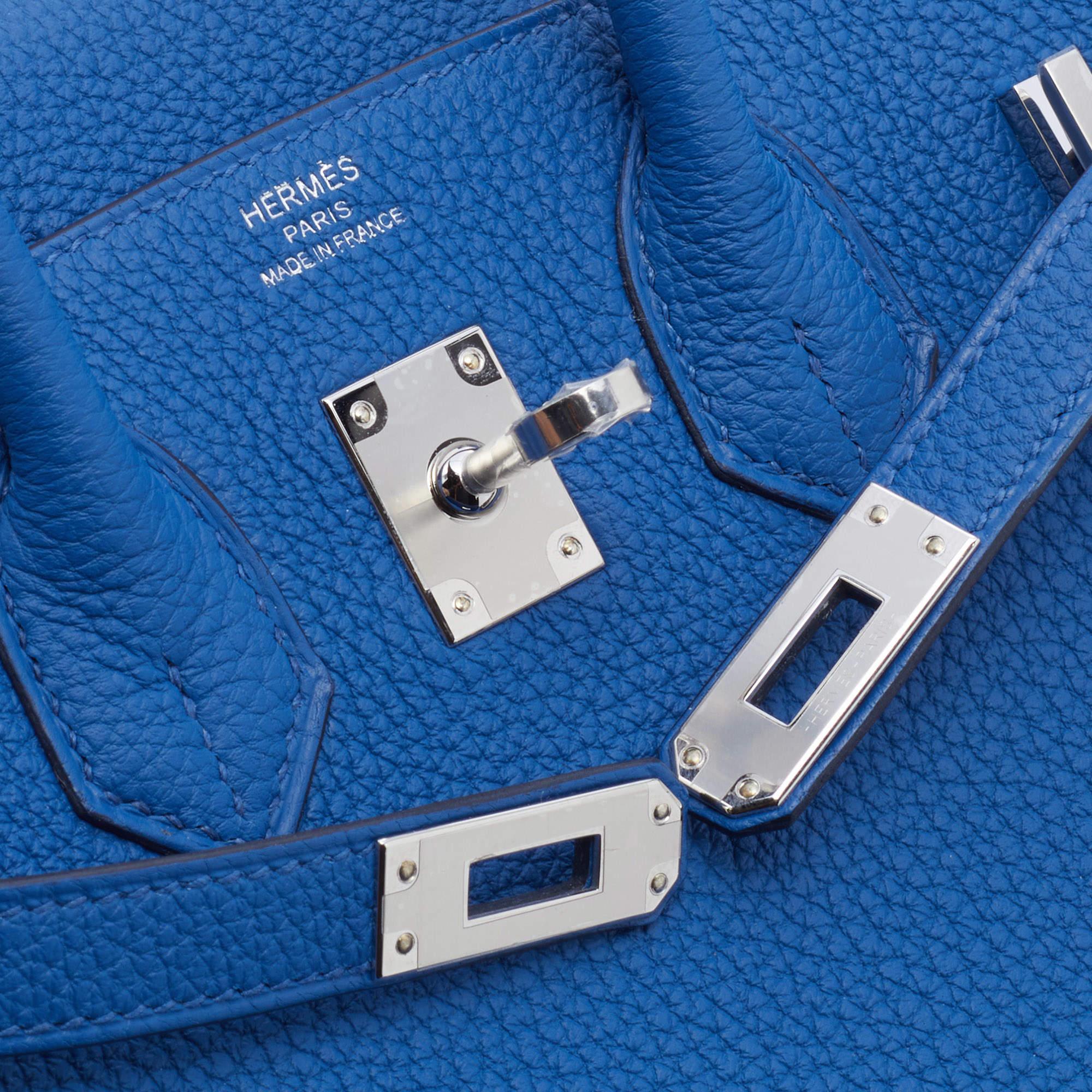 Hermes Bleu France Togo Leather Palladium Plated Birkin 25 Bag 5