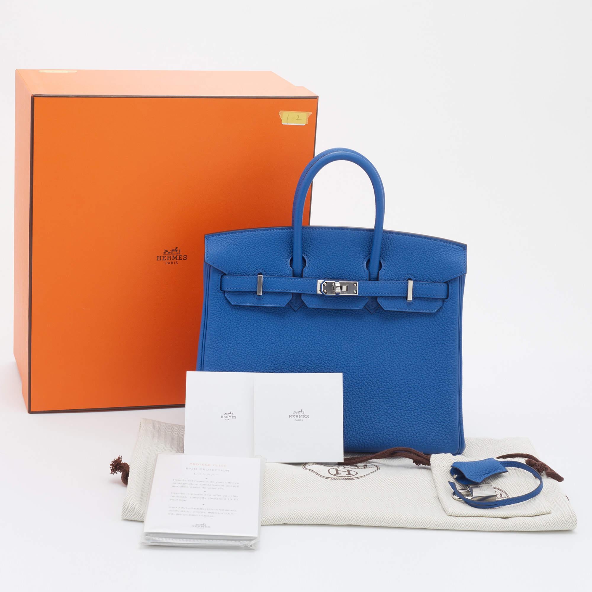 Hermes Bleu France Togo Leather Palladium Plated Birkin 25 Bag 6