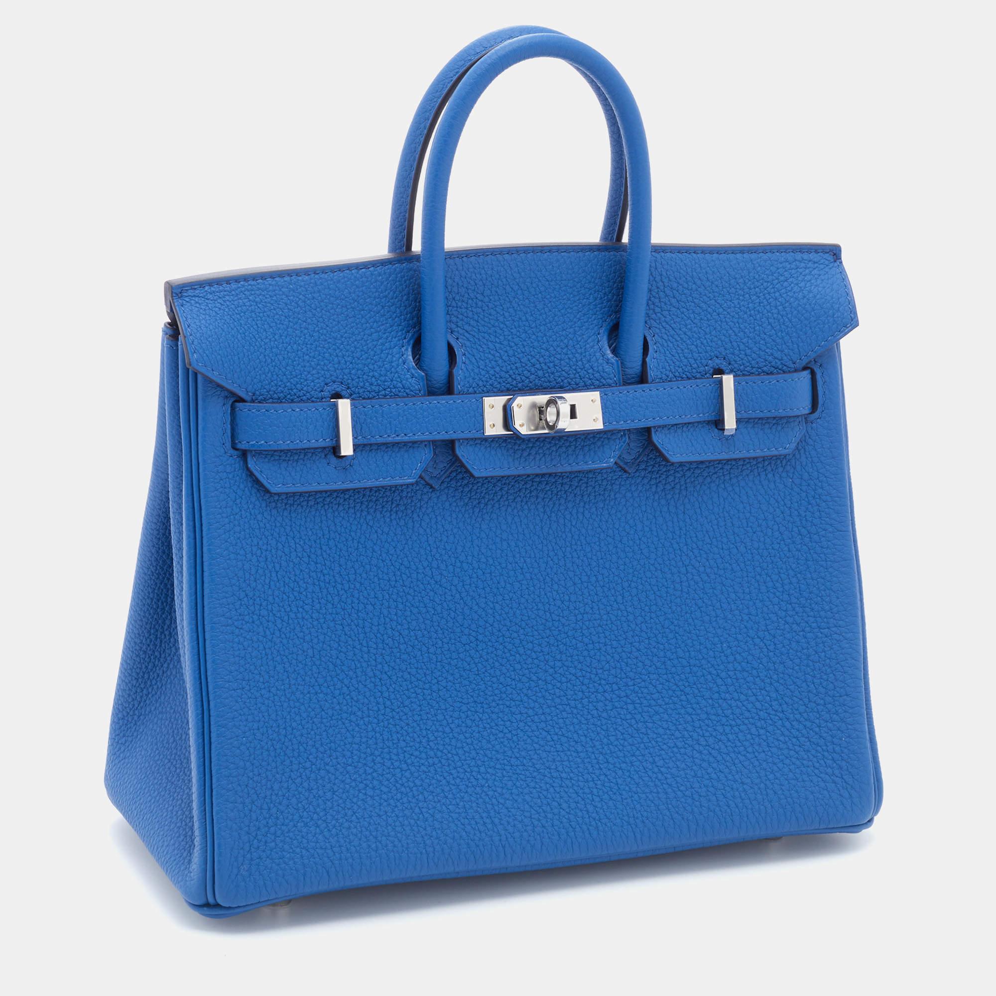 Hermes Bleu France Togo Leather Palladium Plated Birkin 25 Bag In New Condition In Dubai, Al Qouz 2