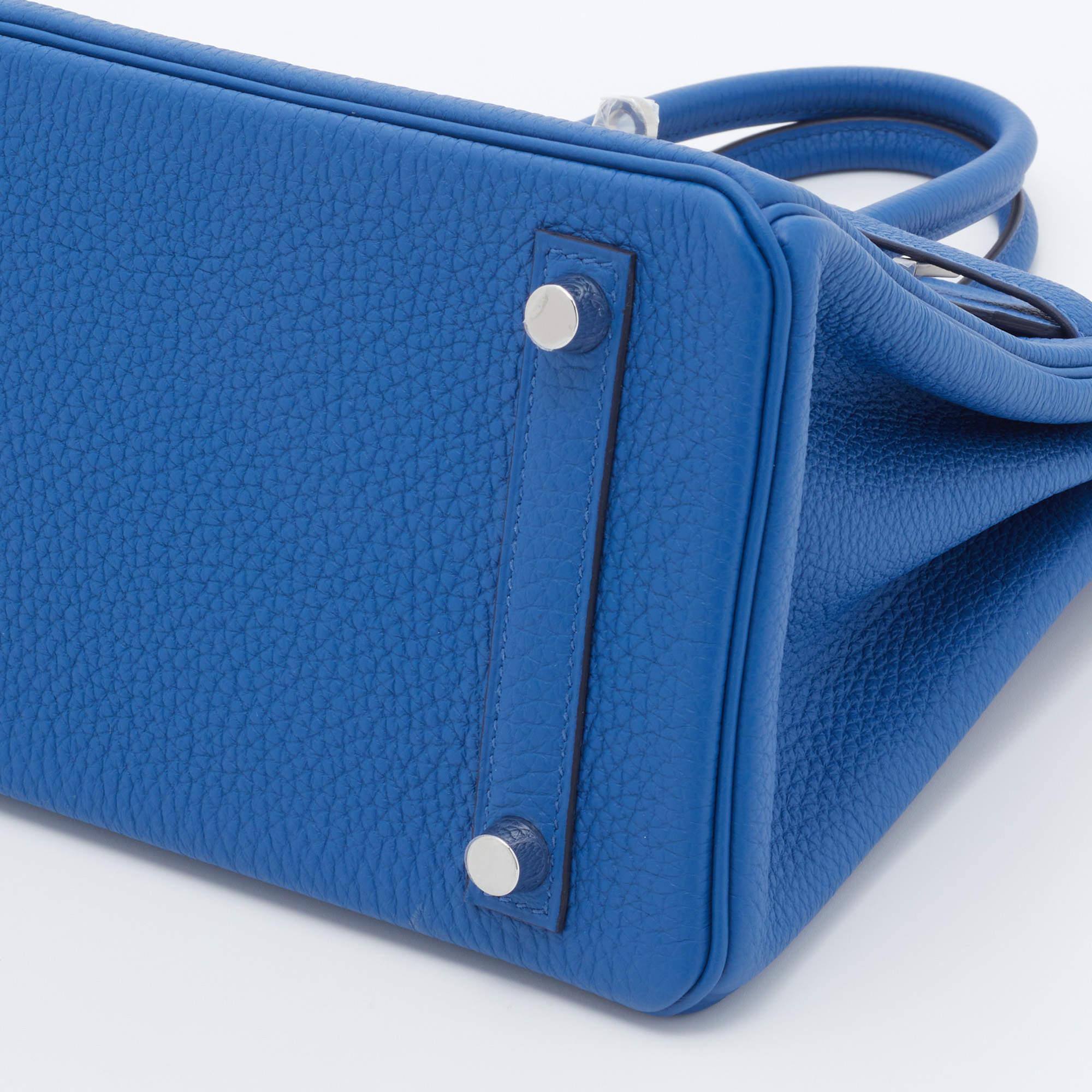 Women's Hermes Bleu France Togo Leather Palladium Plated Birkin 25 Bag