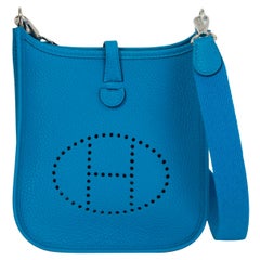 HERMES Bleu Frida Clemence EVELYNE 16 TPM Crossbody Bag Palladium