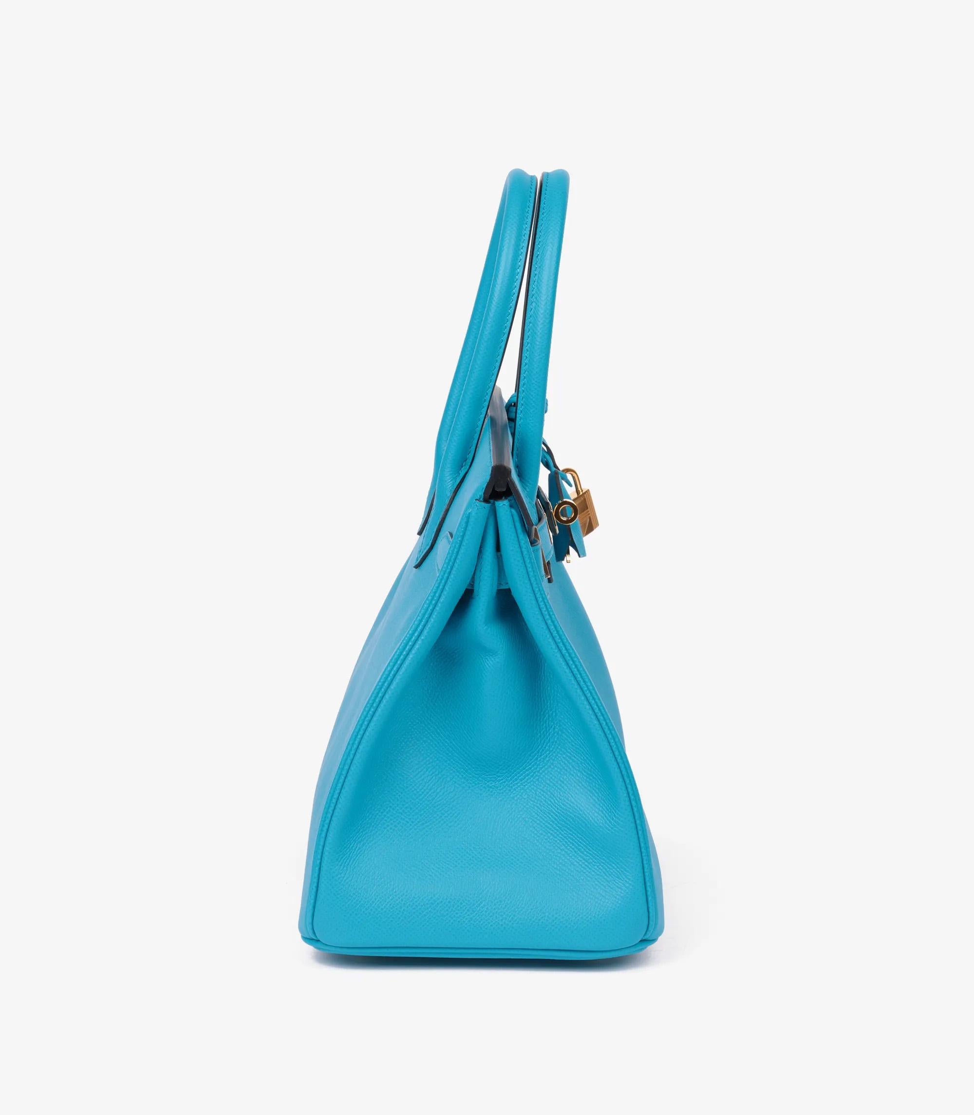 Hermès Bleu Frida Epsom Leather Birkin 30cm Retourne In Excellent Condition In Bishop's Stortford, Hertfordshire