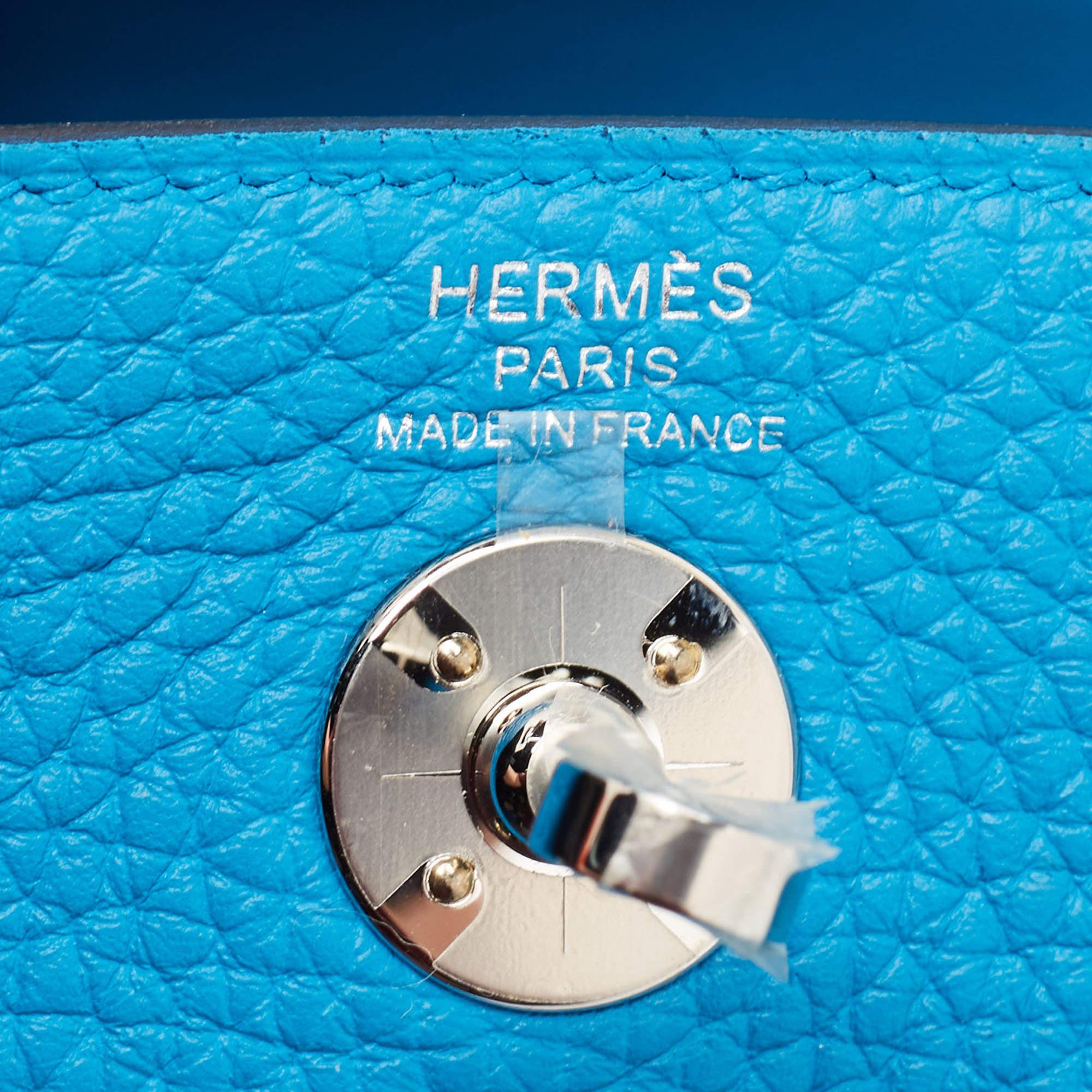 Hermès Bleu Frida Taurillon Clemence Leather Palladium Finish Mini Lindy Bag 6
