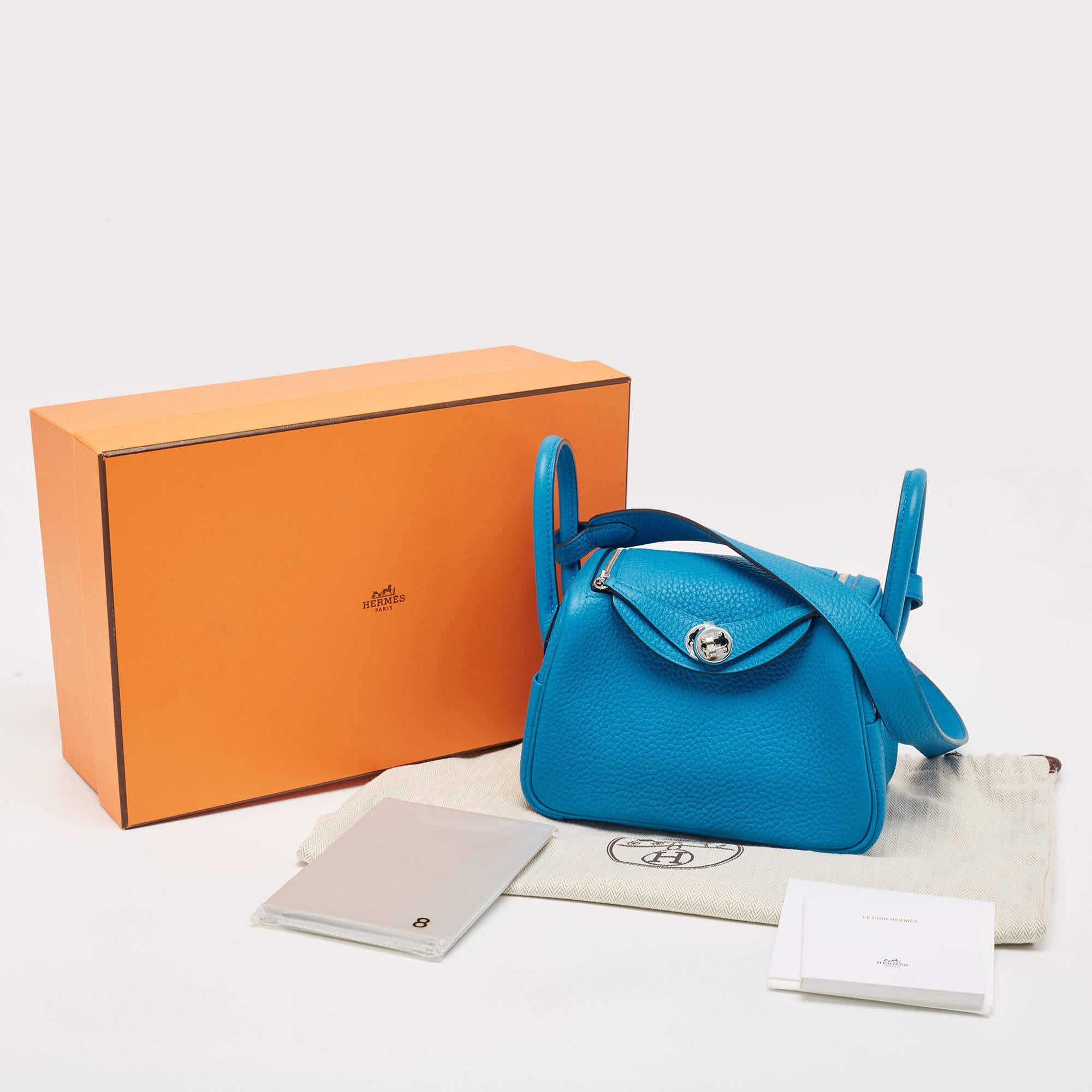 Hermès Bleu Frida Taurillon Clemence Leather Palladium Finish Mini Lindy Bag 9