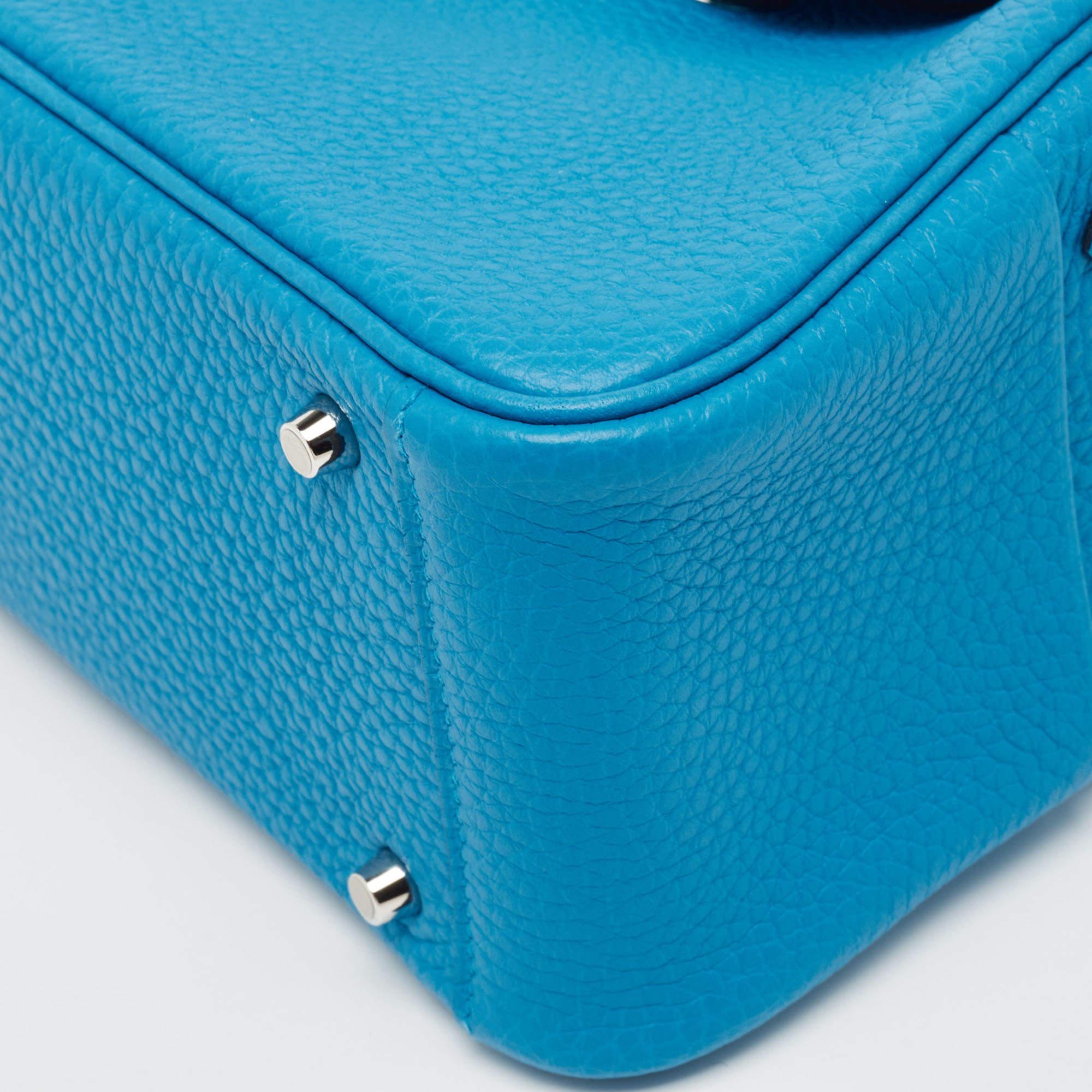 Women's Hermès Bleu Frida Taurillon Clemence Leather Palladium Finish Mini Lindy Bag