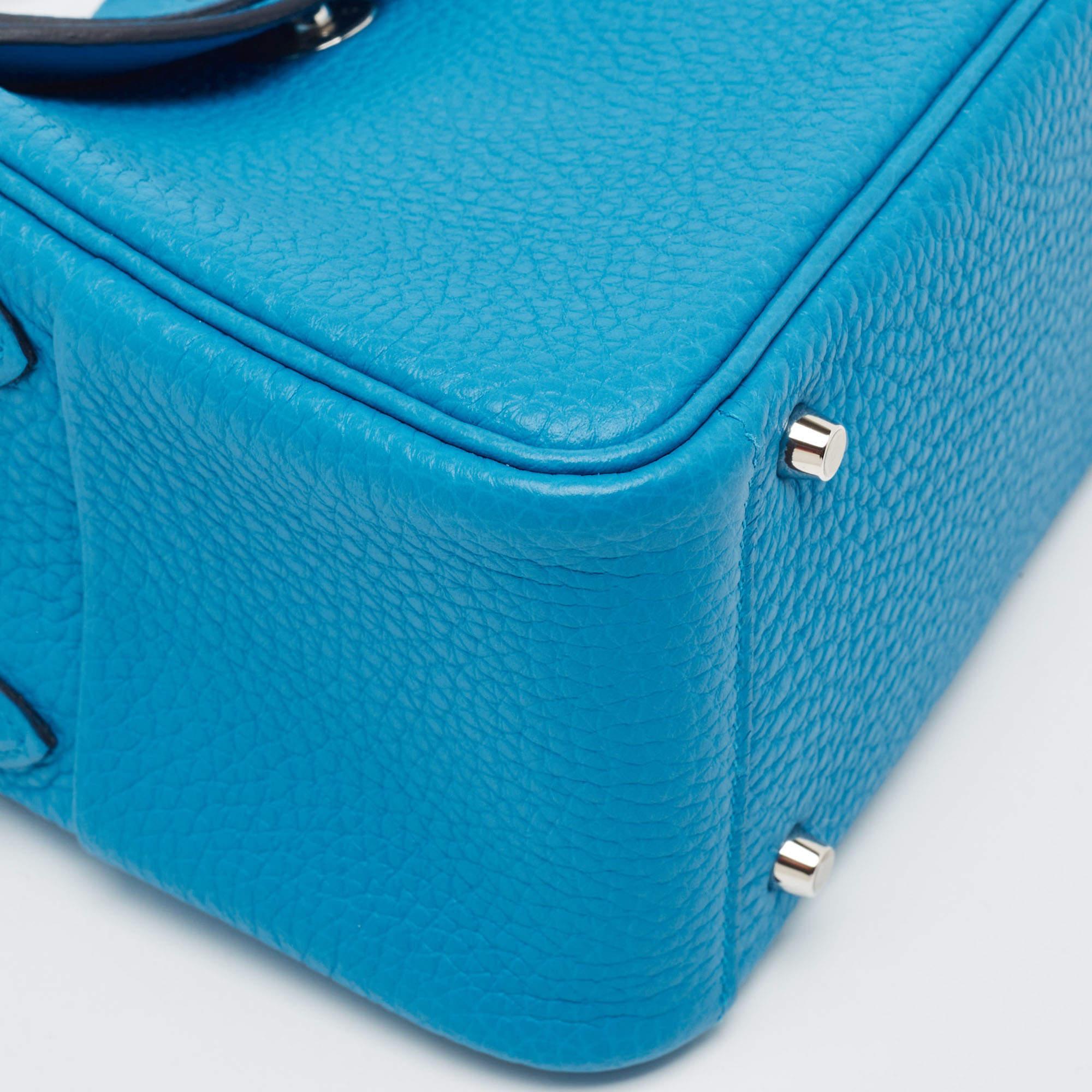 Hermès Bleu Frida Taurillon Clemence Leather Palladium Finish Mini Lindy Bag 1