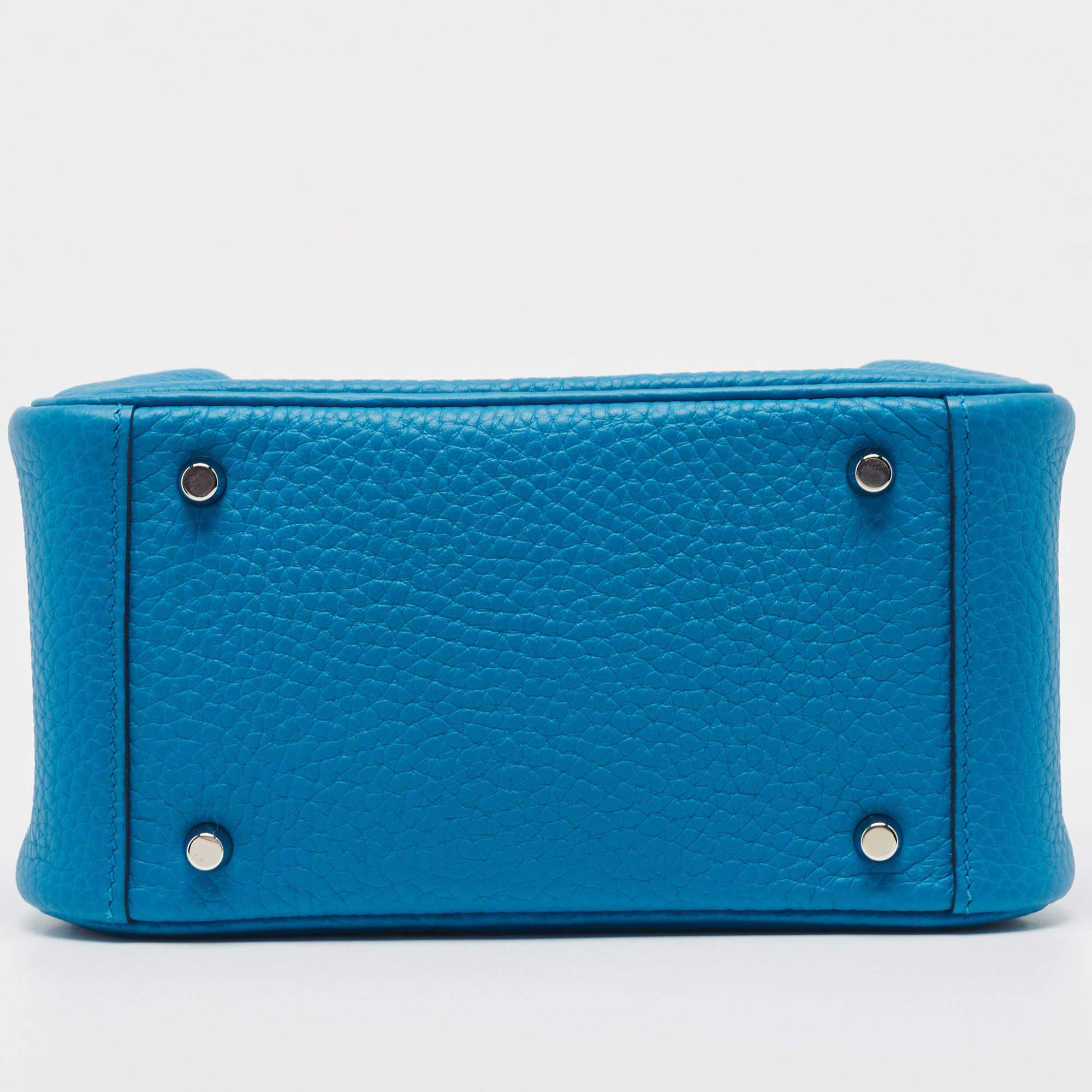 Hermès Bleu Frida Taurillon Clemence Leather Palladium Finish Mini Lindy Bag 2
