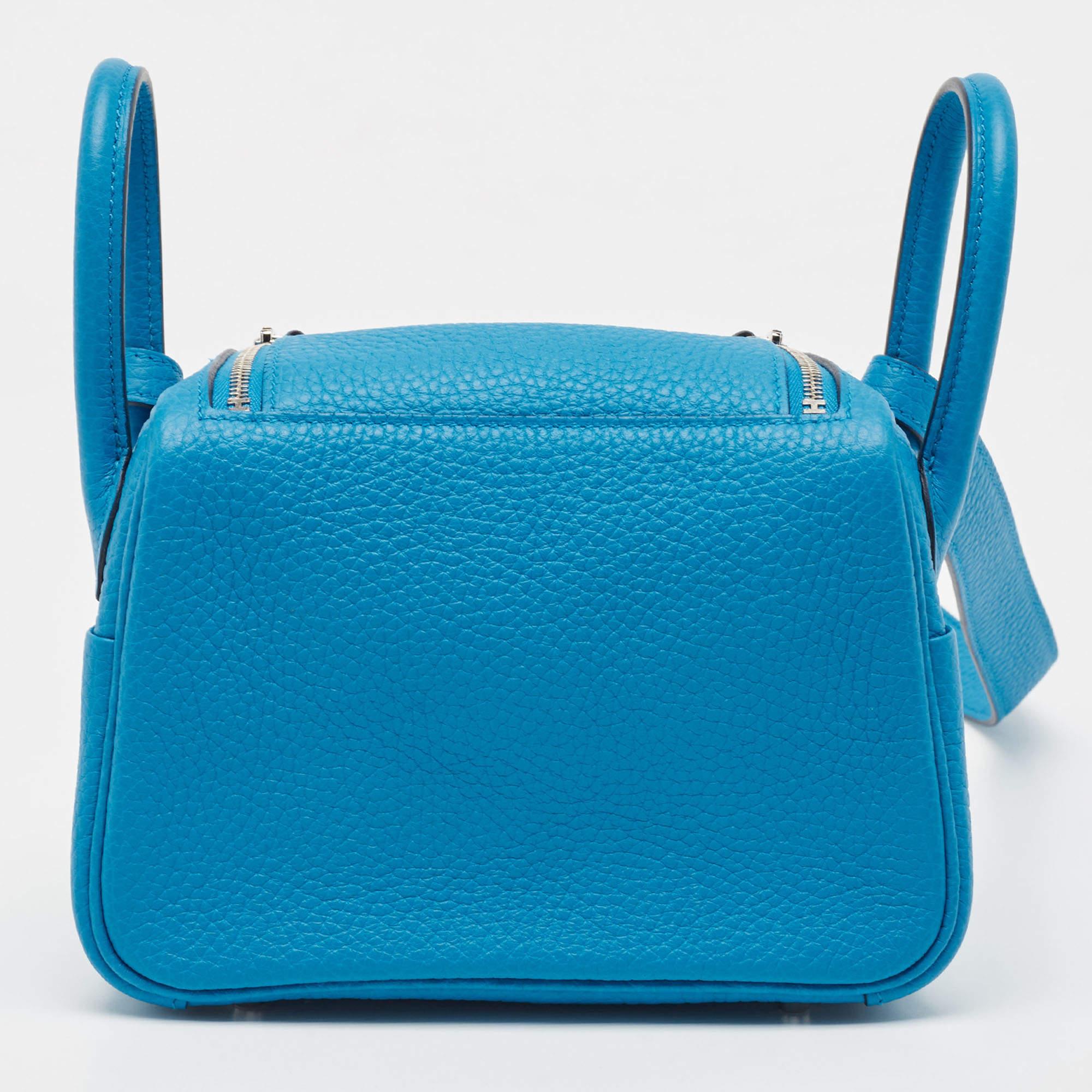 Hermès Bleu Frida Taurillon Clemence Leather Palladium Finish Mini Lindy Bag 3