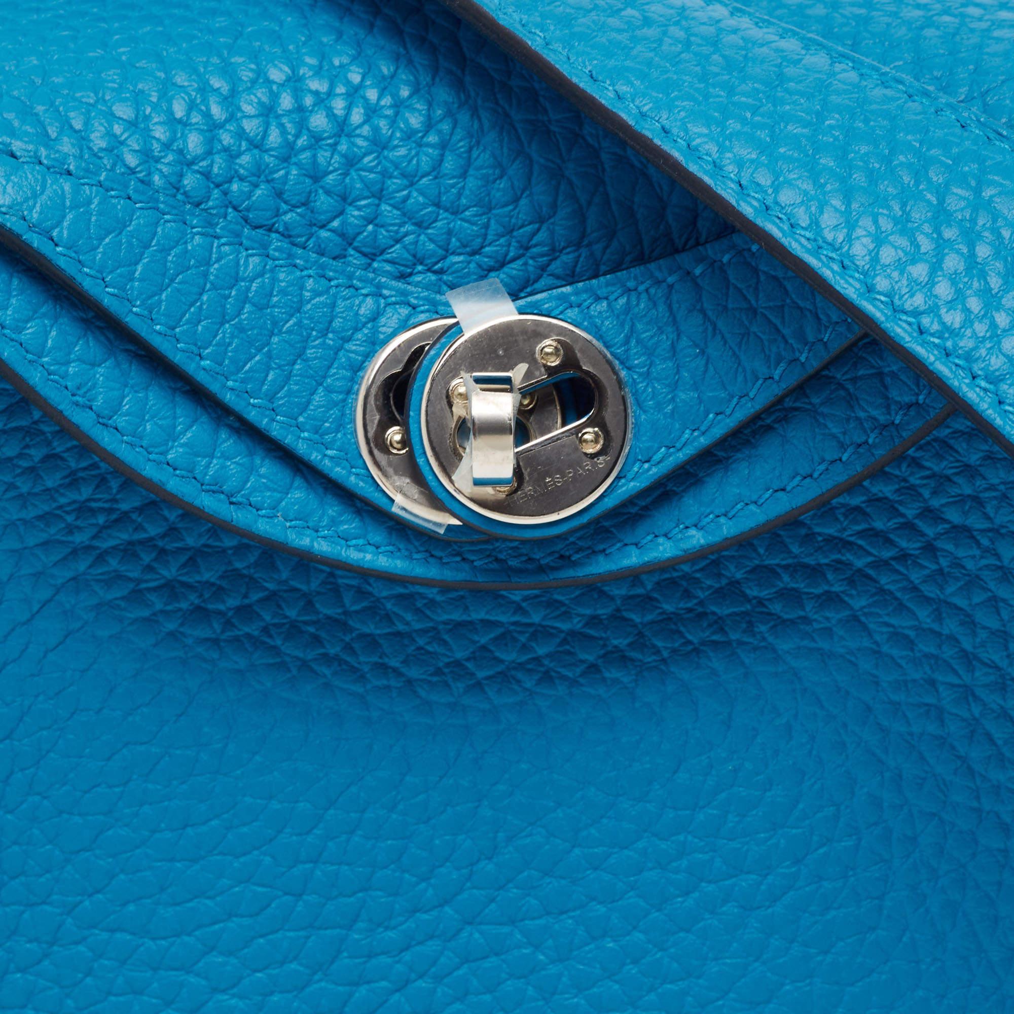 Hermès Bleu Frida Taurillon Clemence Leather Palladium Finish Mini Lindy Bag 4
